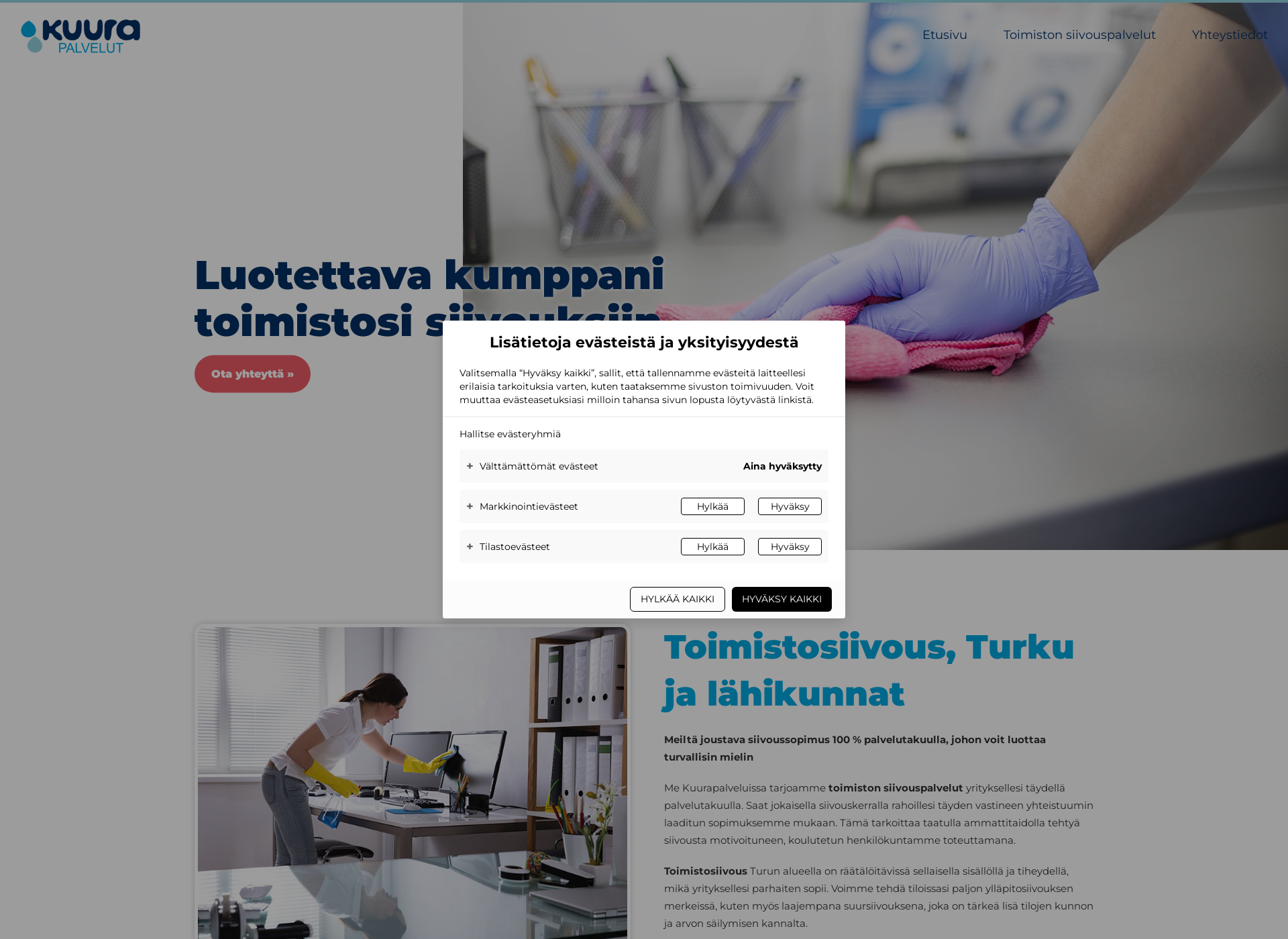 Skärmdump för toimistosiivousturku.fi