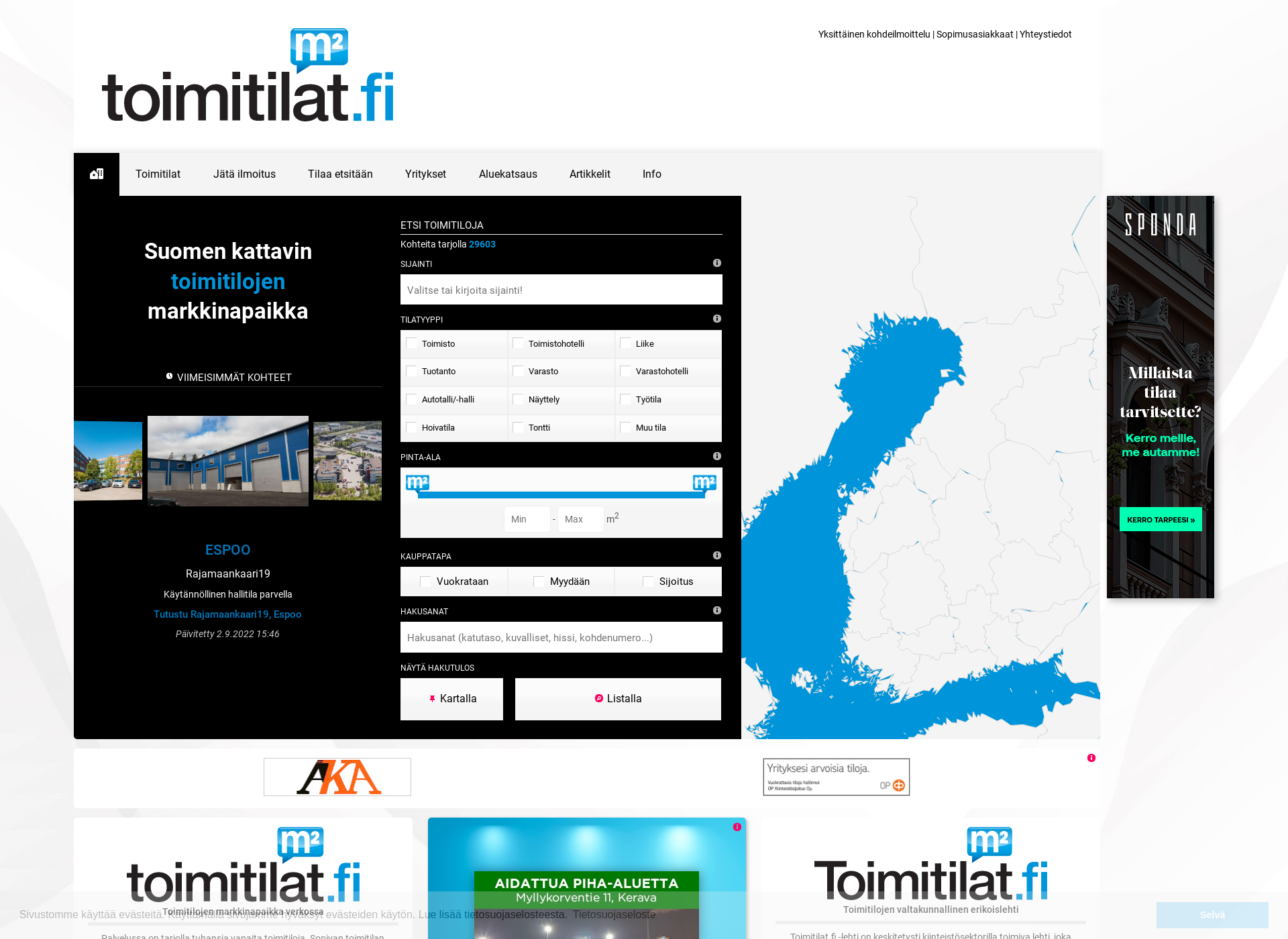 Skärmdump för toimitilat.fi