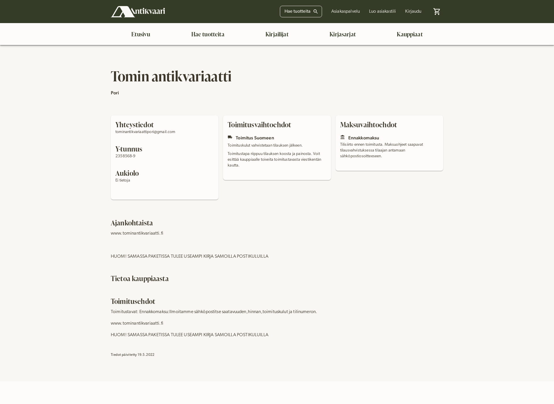 Screenshot for tominantikvariaatti.fi