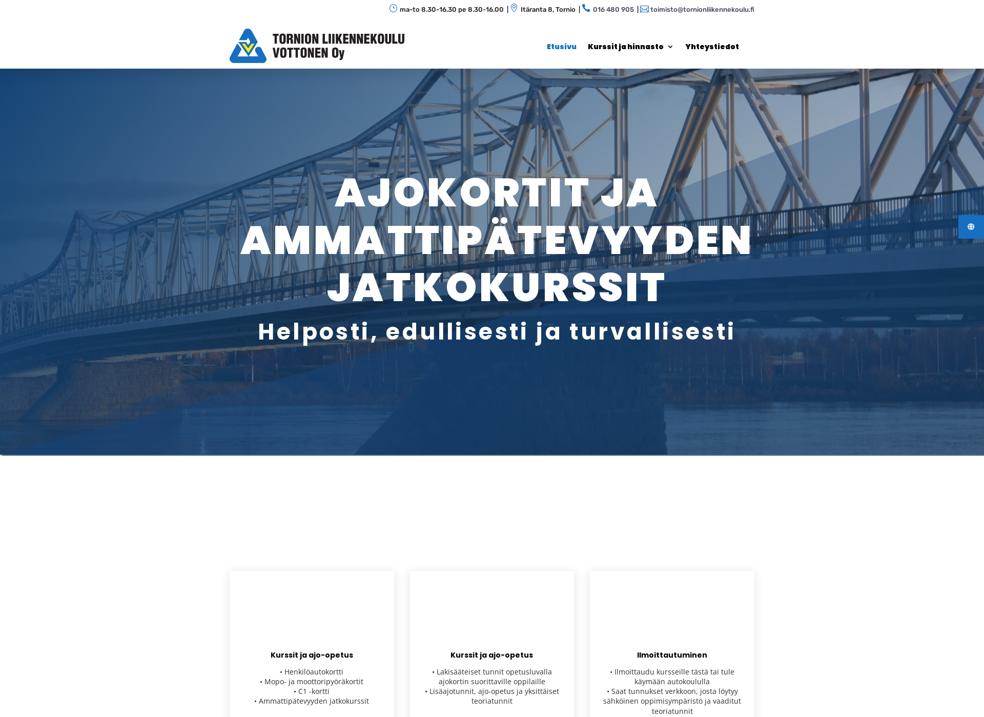 Skärmdump för tornionliikennekoulu.fi