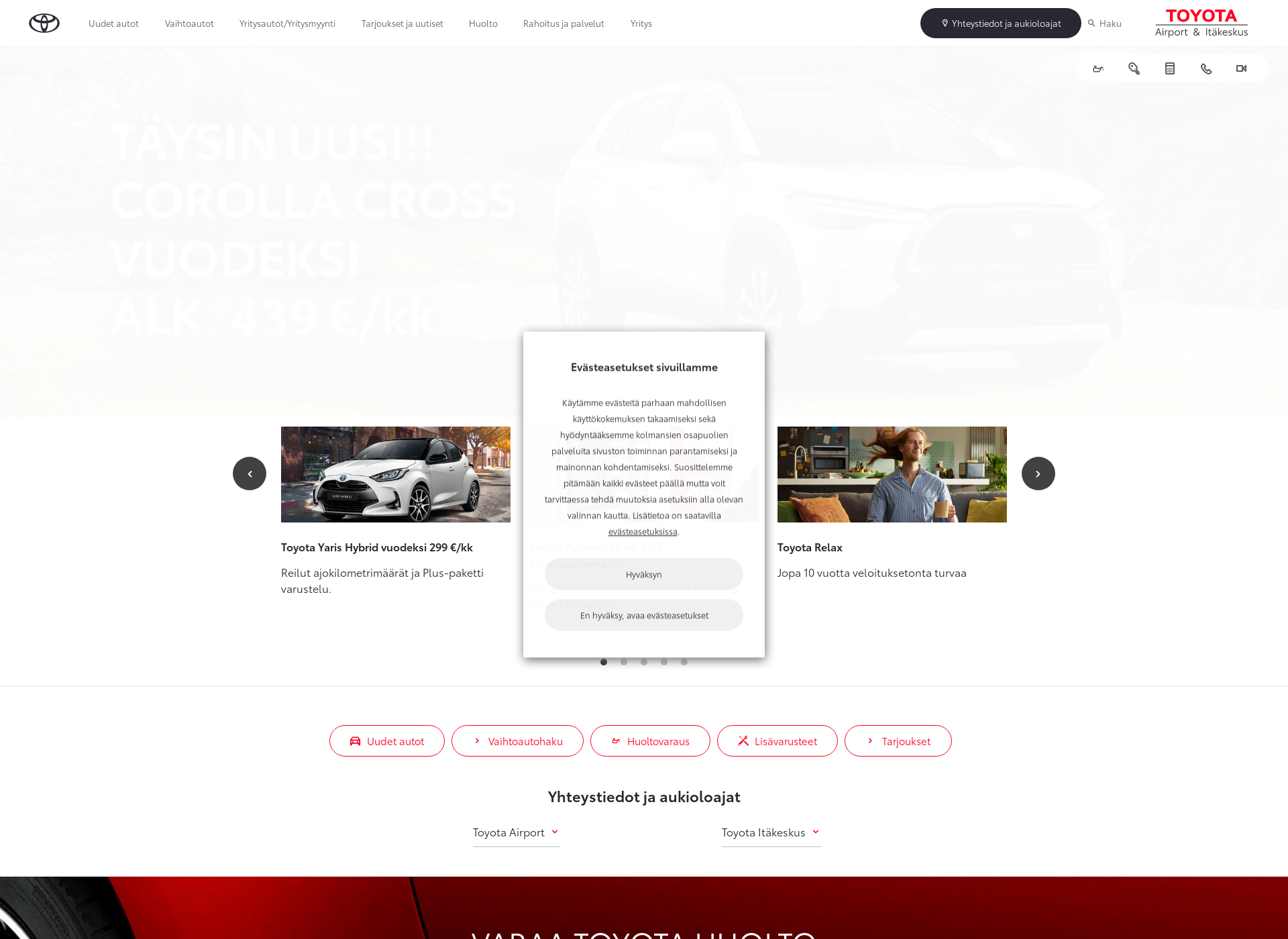 Skärmdump för toyotaairport.fi