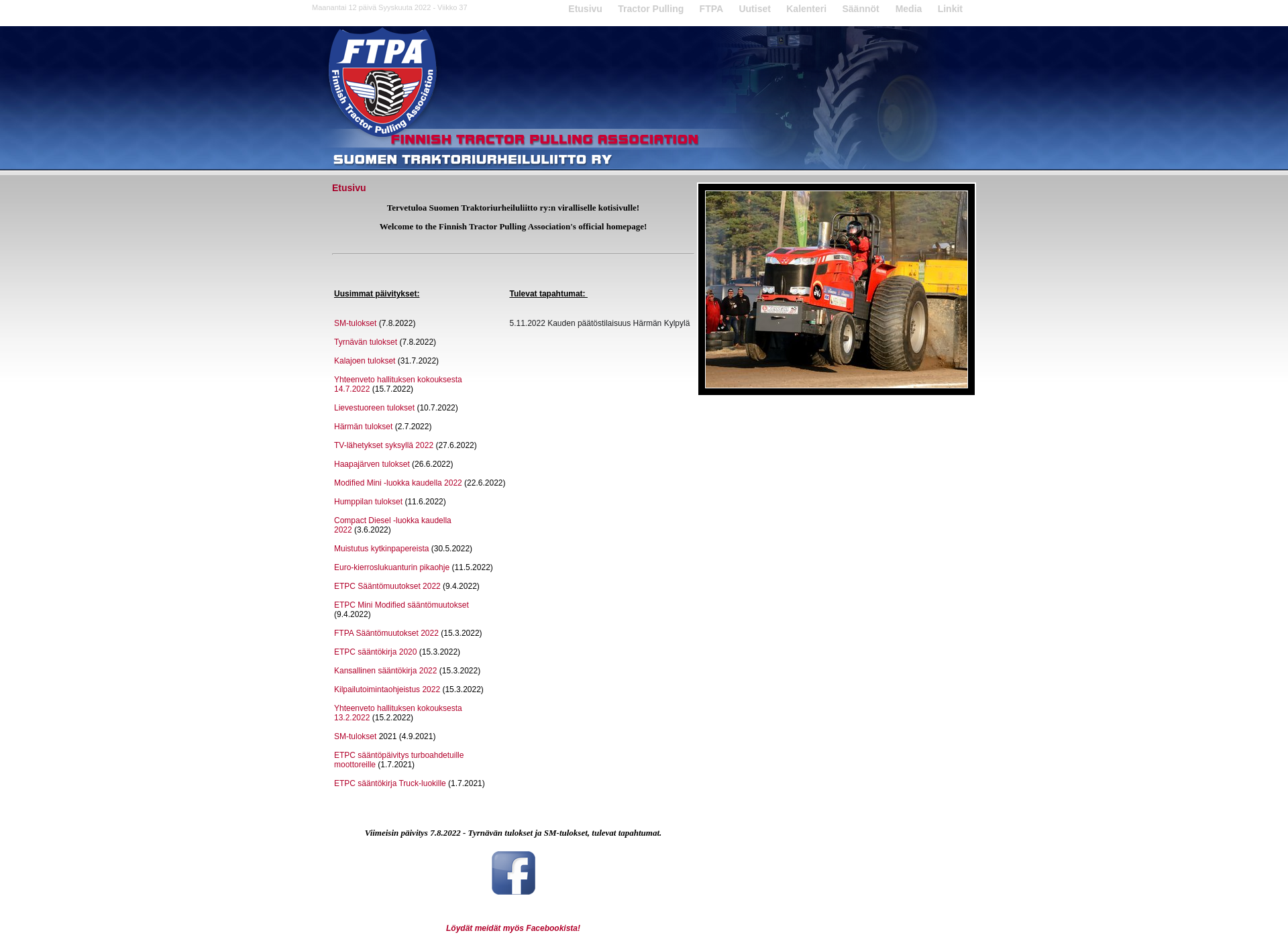 Screenshot for tractorpulling.fi