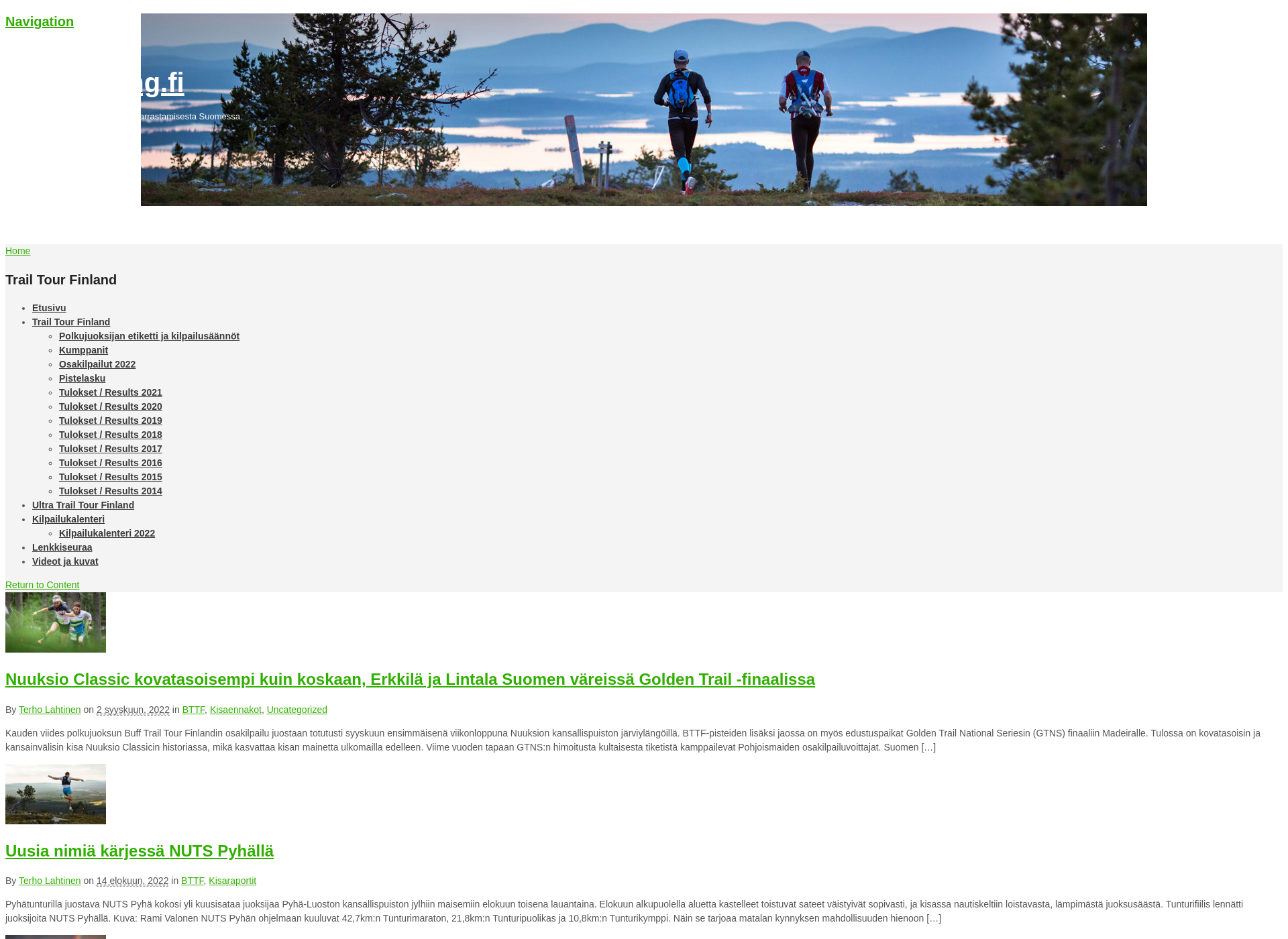 Skärmdump för trailrunning.fi