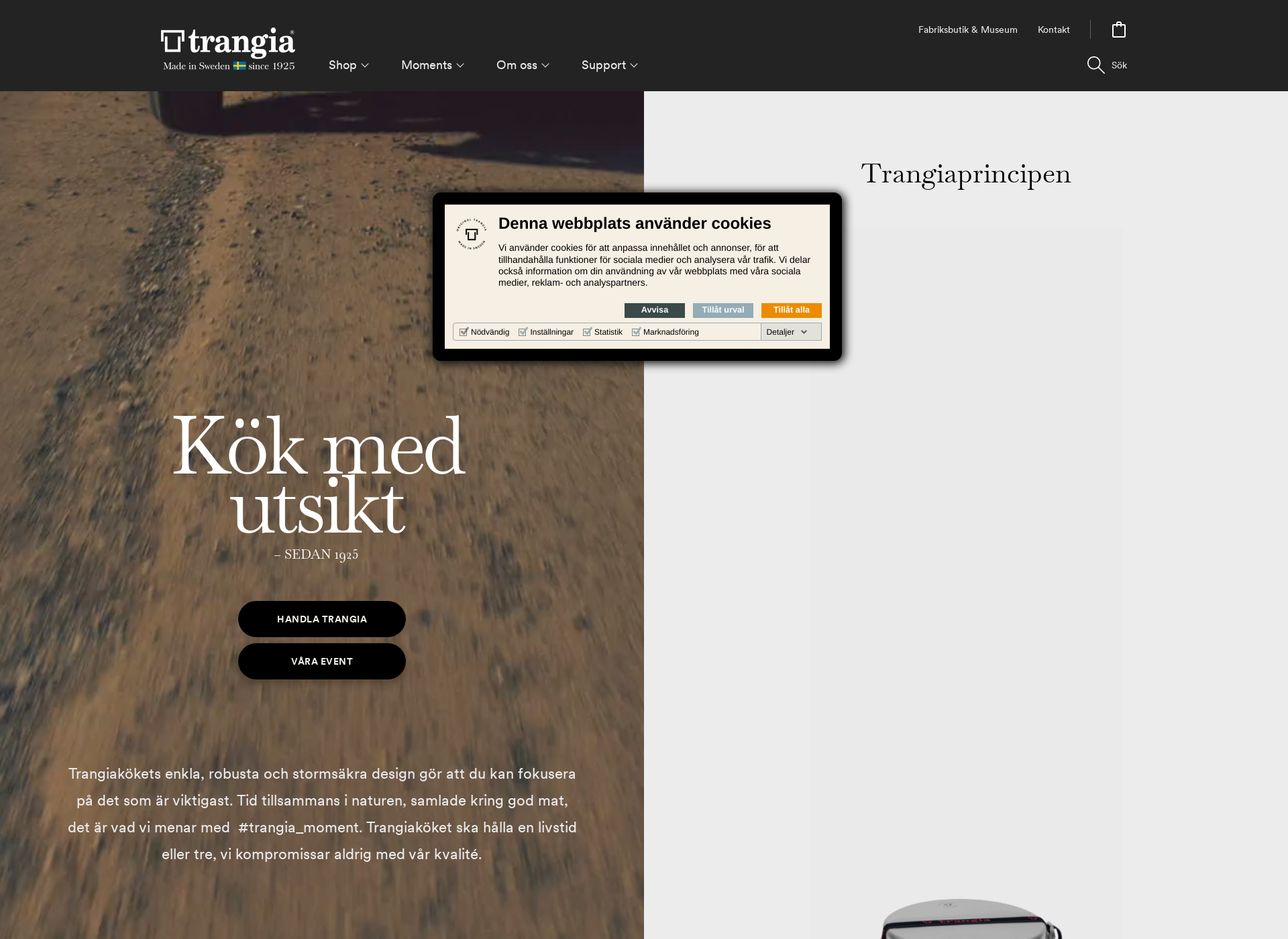 Skärmdump för trangia.fi