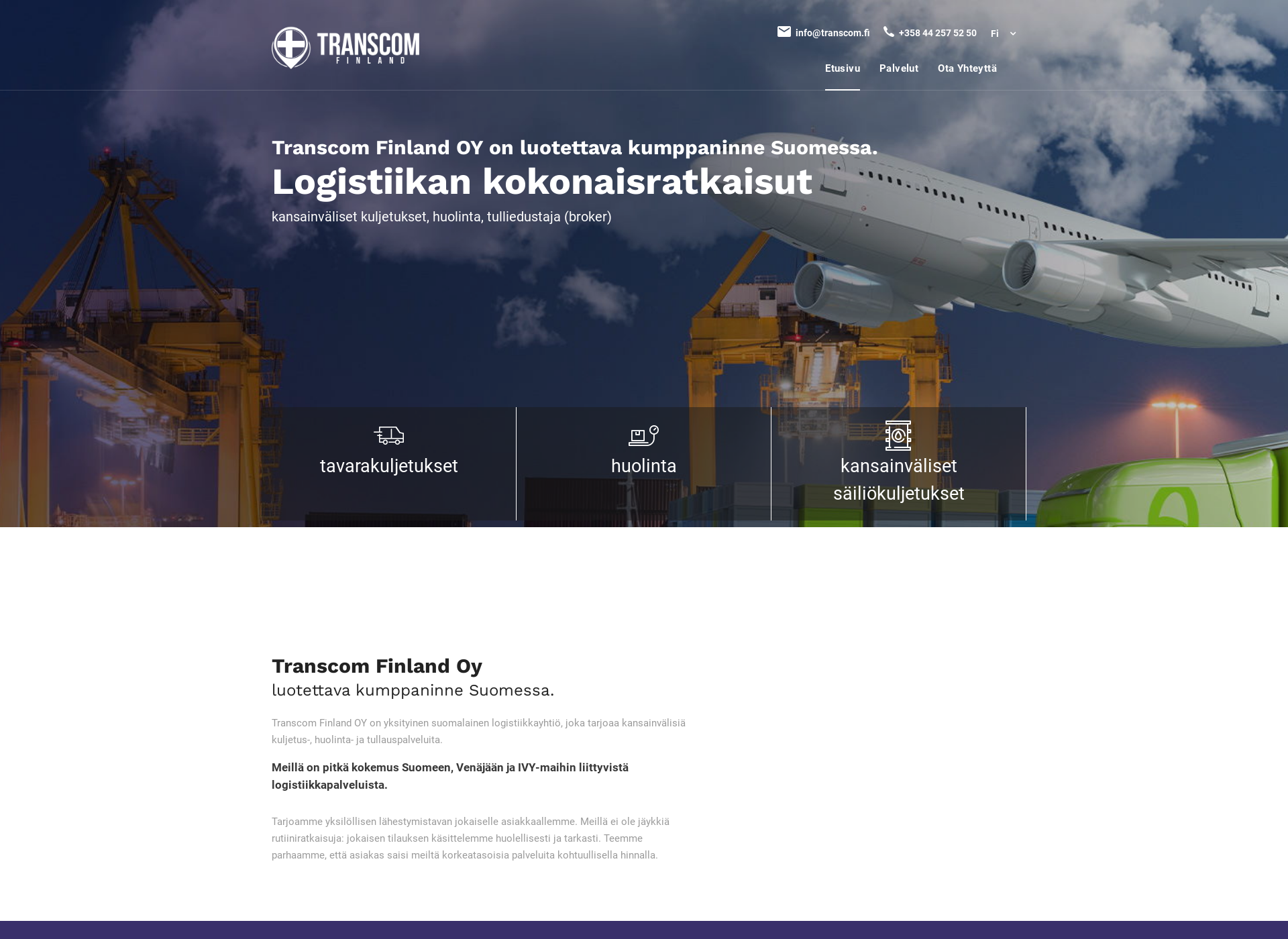 Skärmdump för transcom.fi