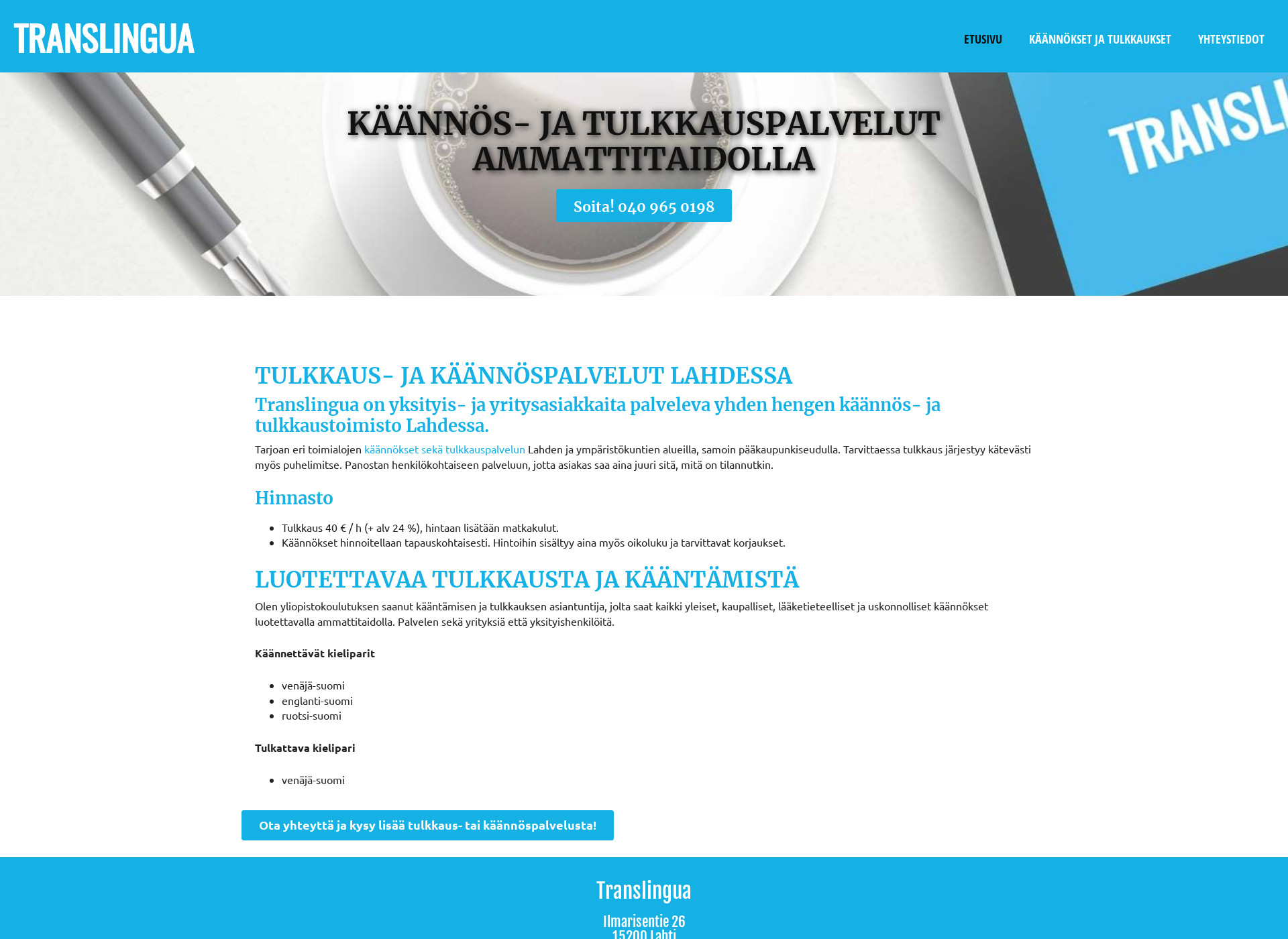 Skärmdump för translingua.fi