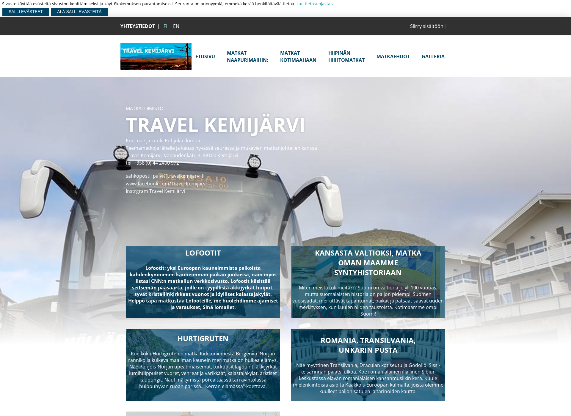 Screenshot for travelkemijarvi.fi