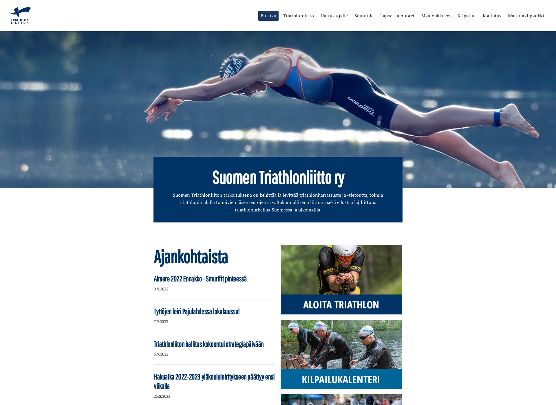 Skärmdump för triathlon.fi