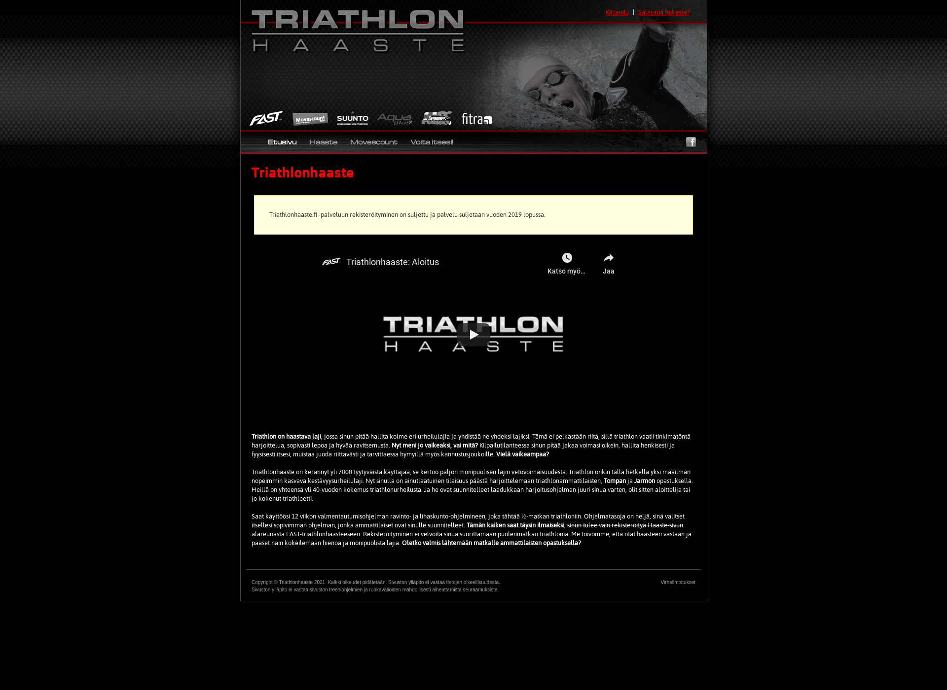 Skärmdump för triathlonhaaste.fi