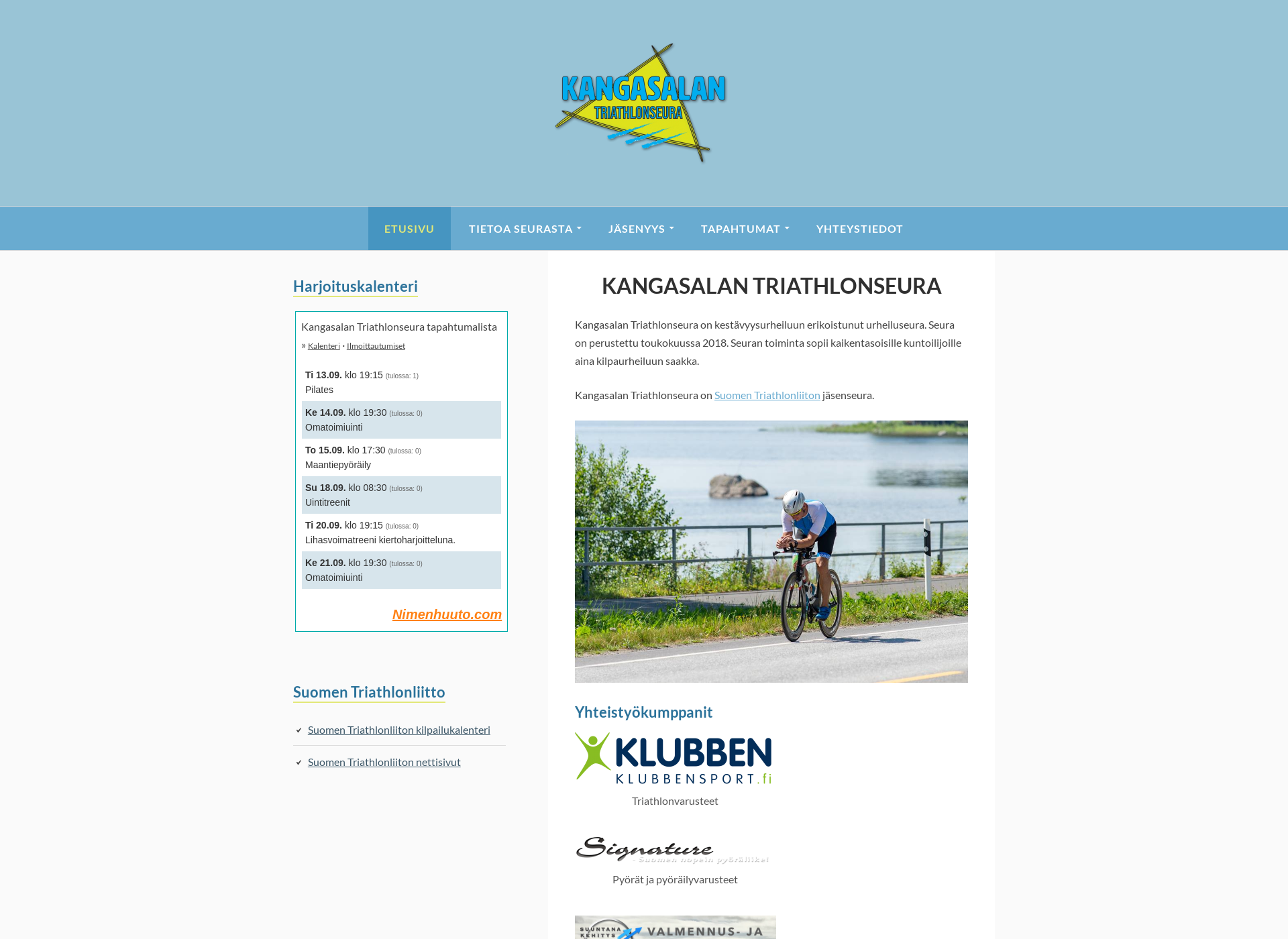Skärmdump för triathlonseura.fi