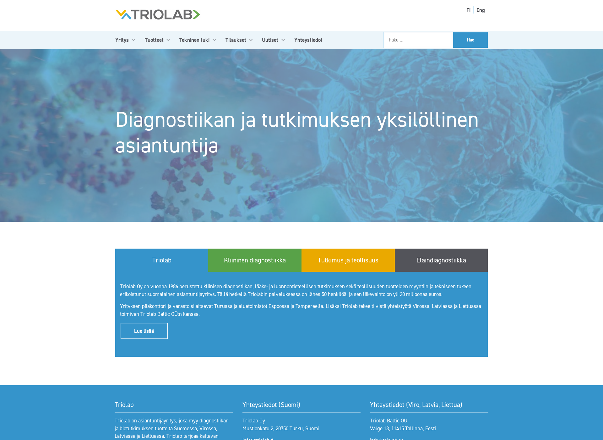 Skärmdump för triolab.fi