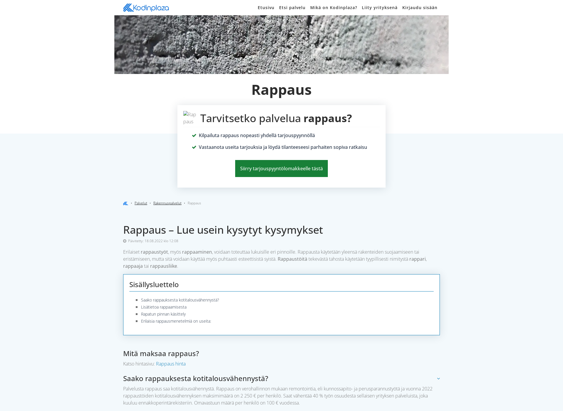 Skärmdump för trpturunrappauspalvelu.fi