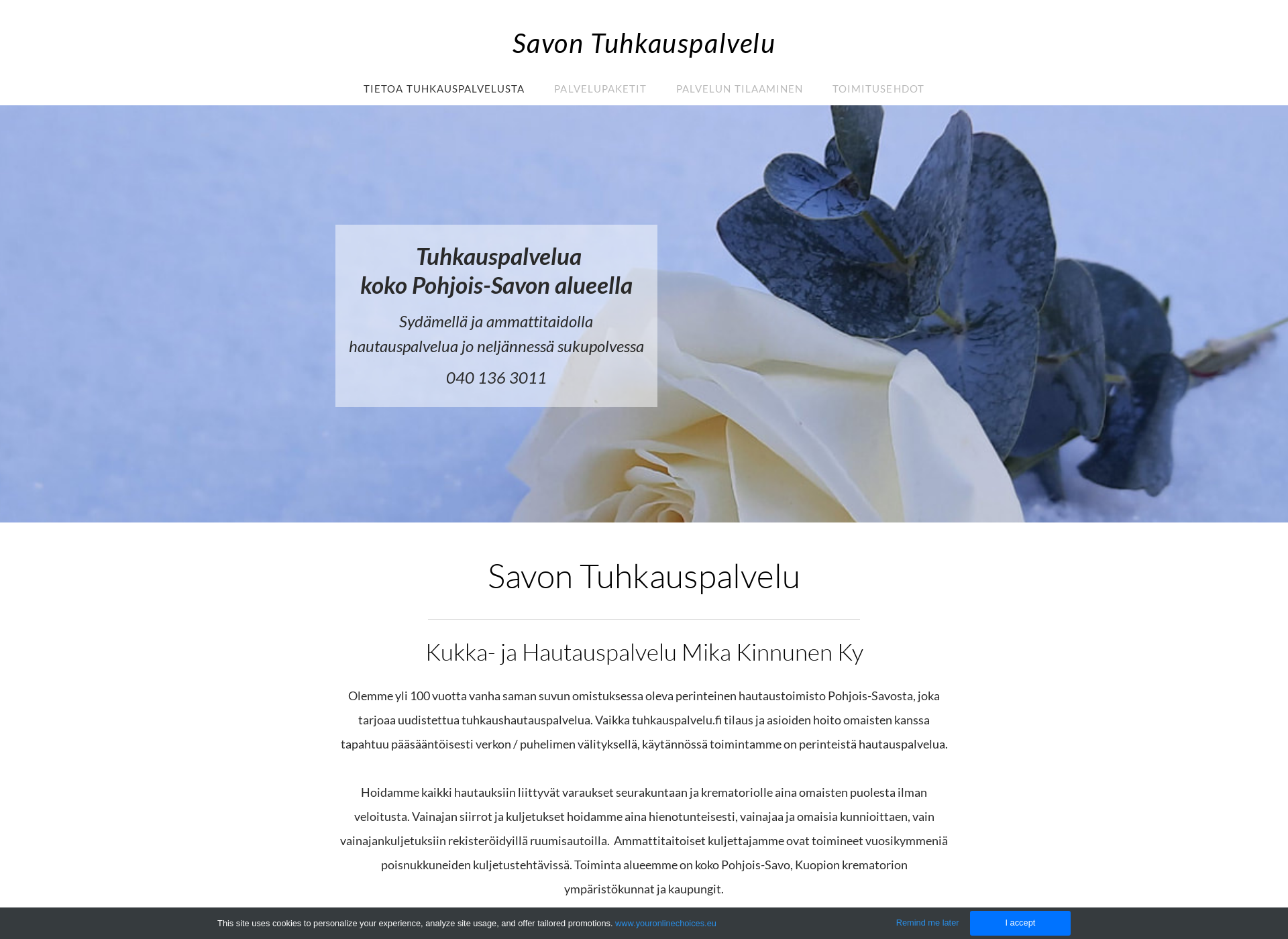 Skärmdump för tuhkauspalvelu.fi