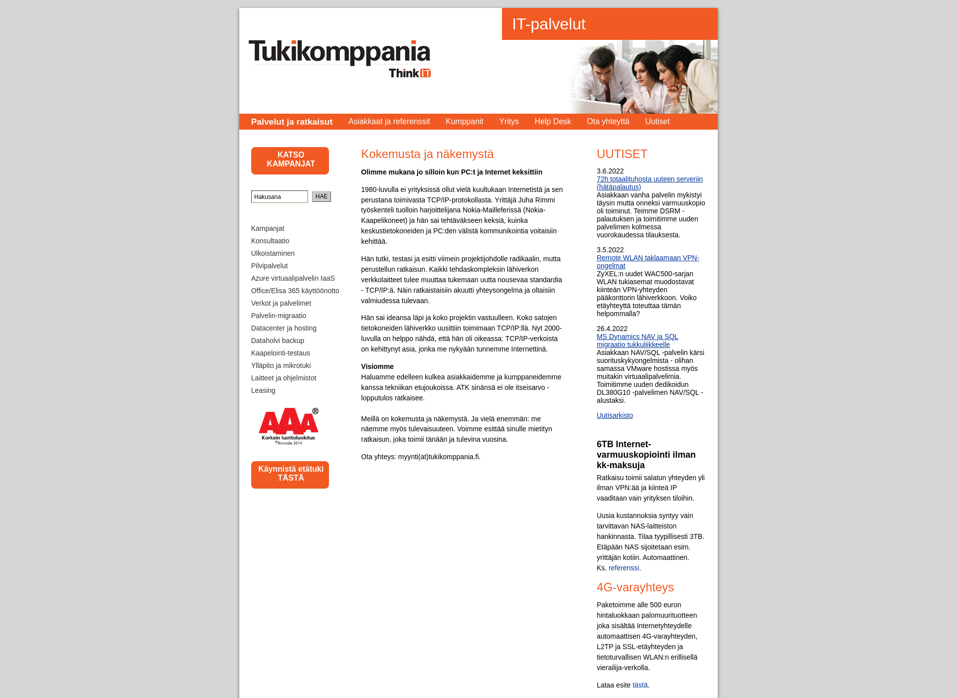 Skärmdump för tukikomppania.fi