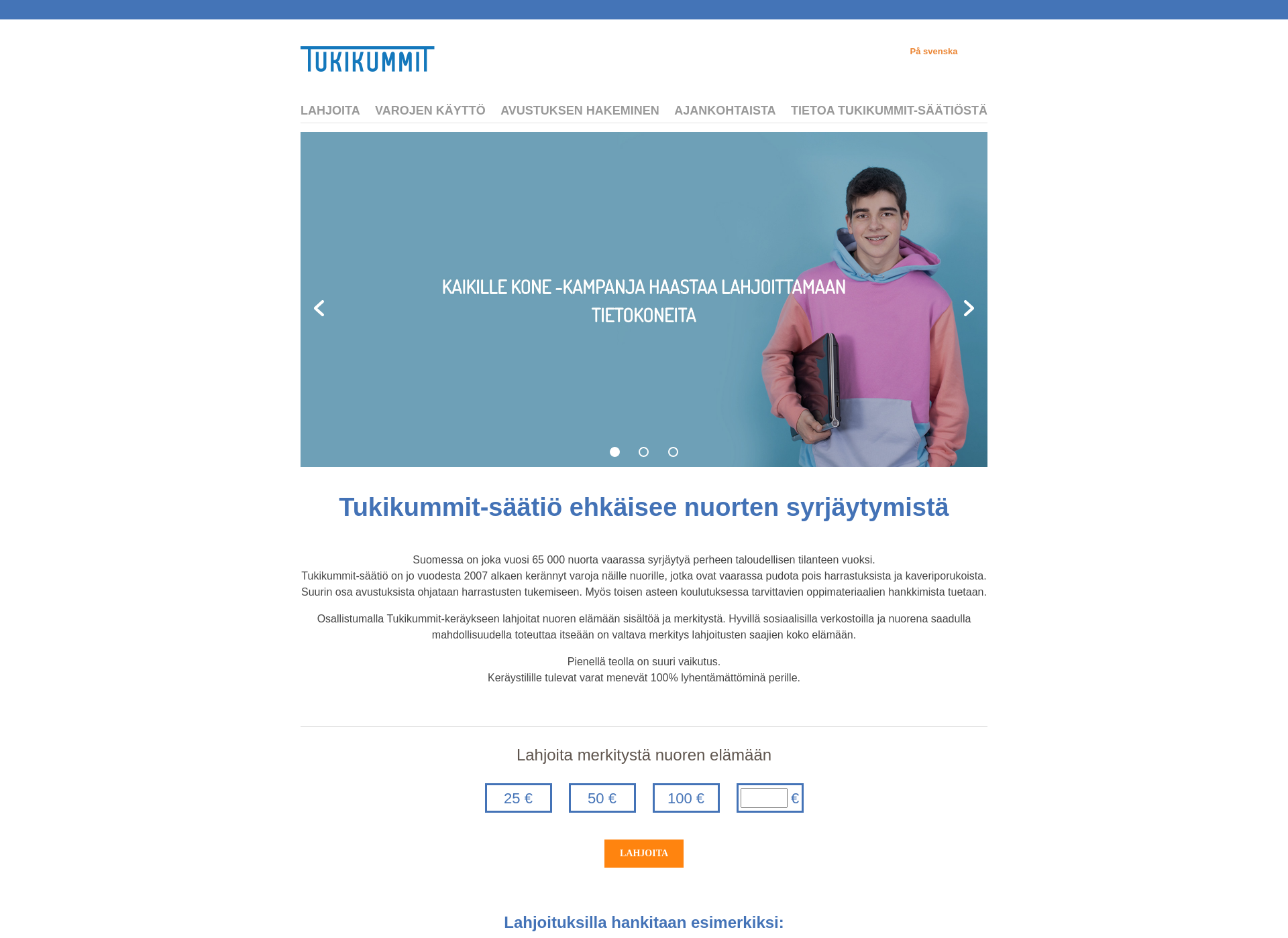 Skärmdump för tukikummit.fi