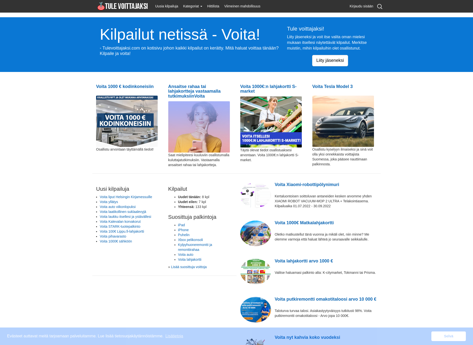 Skärmdump för tulevoittajaksi.fi