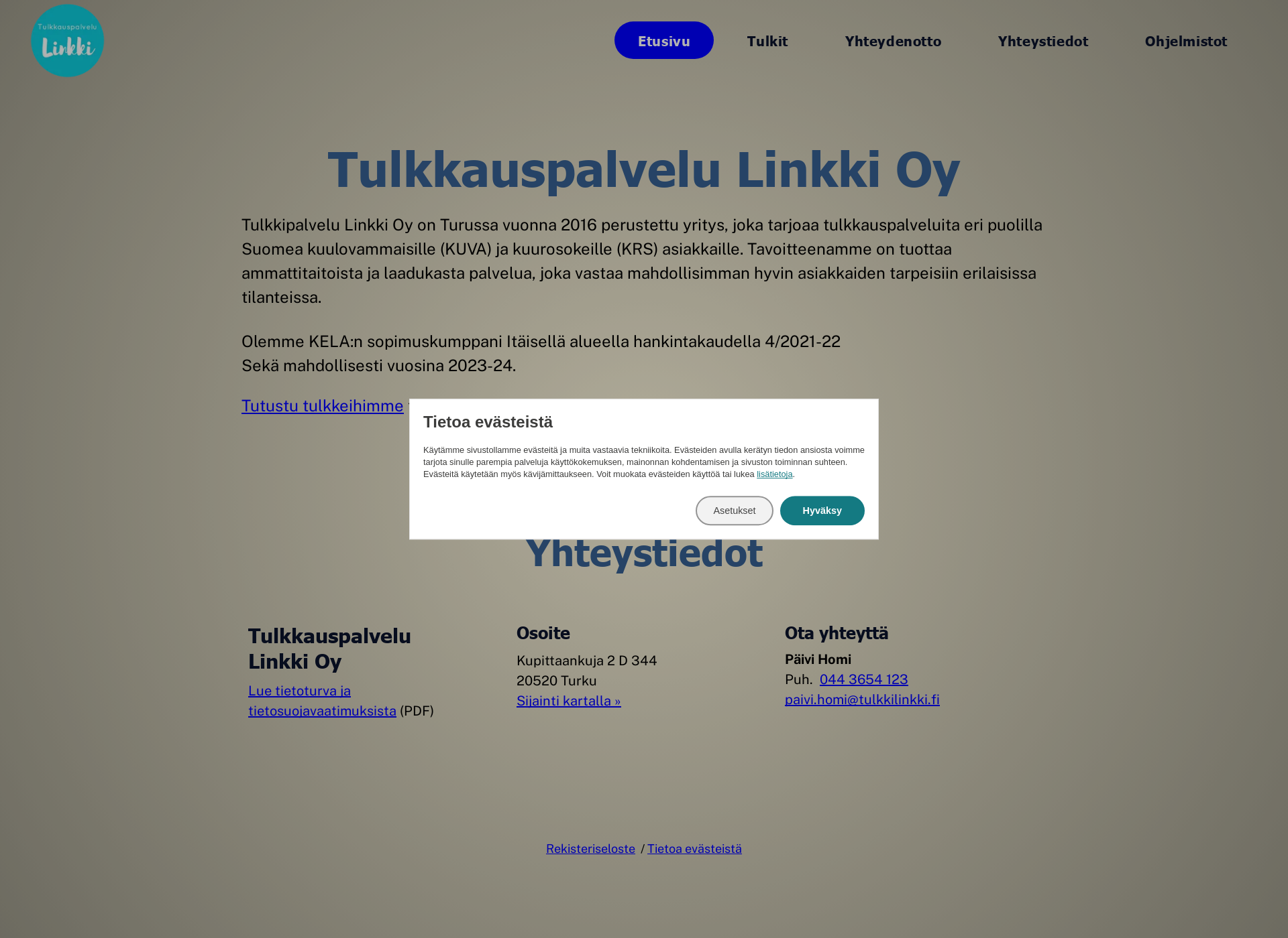 Skärmdump för tulkkilinkki.fi