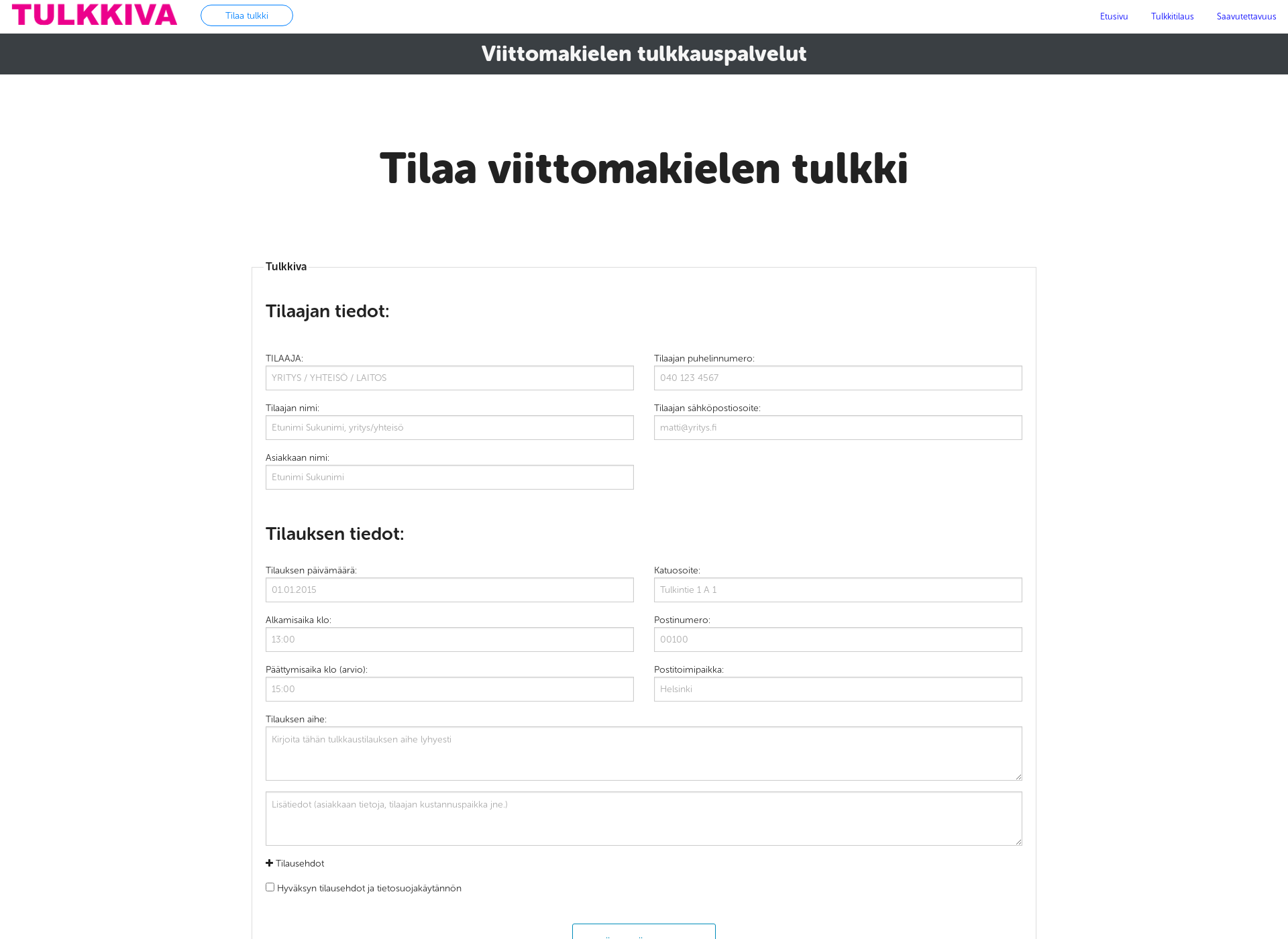 Screenshot for tulkkitilaukset.fi