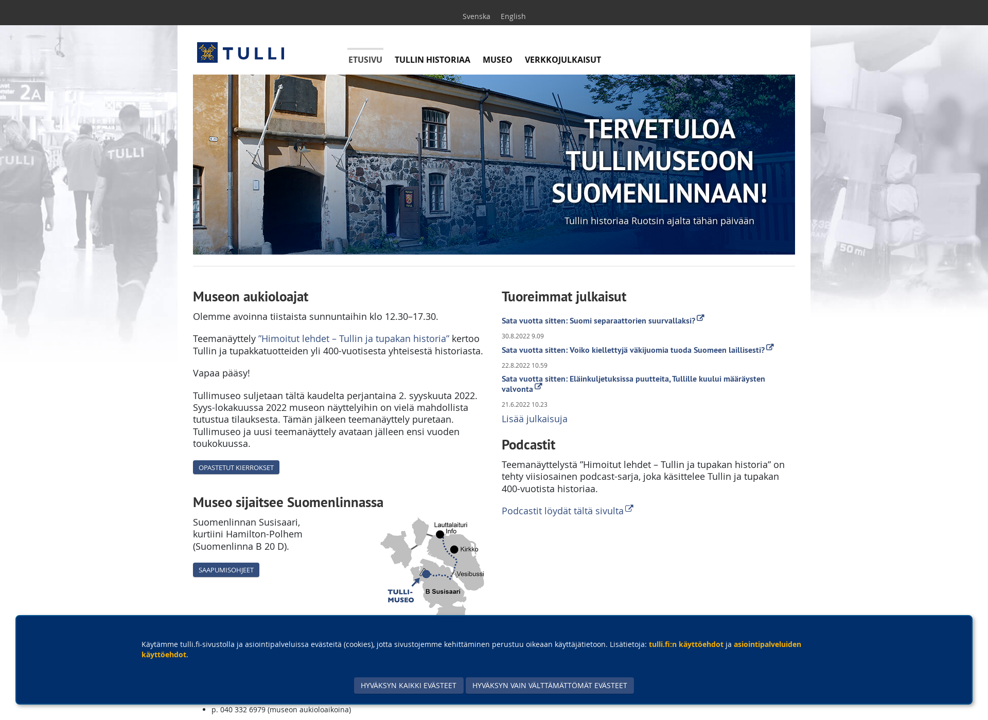Skärmdump för tullimuseo.fi