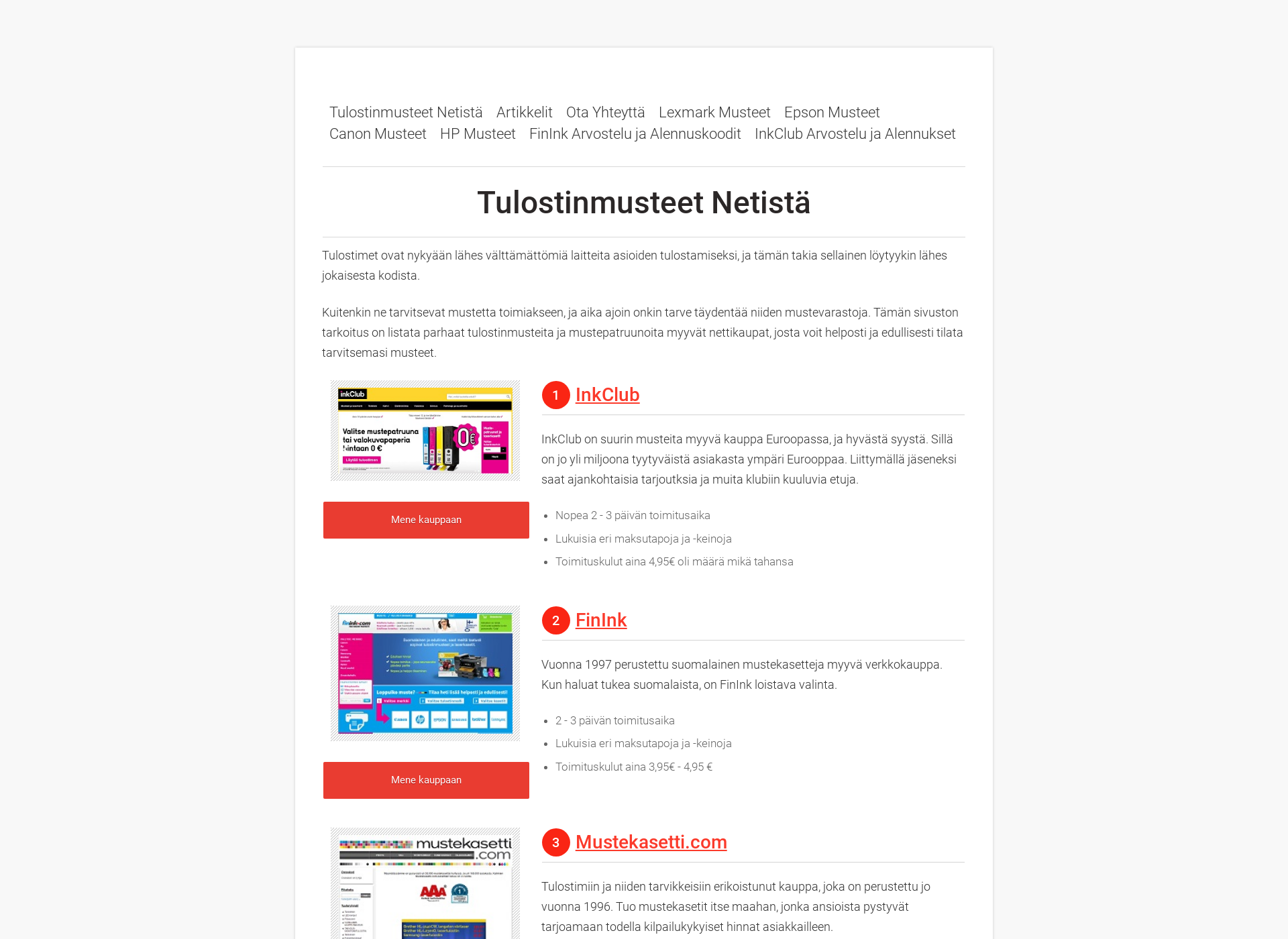 Skärmdump för tulostinmuste.fi