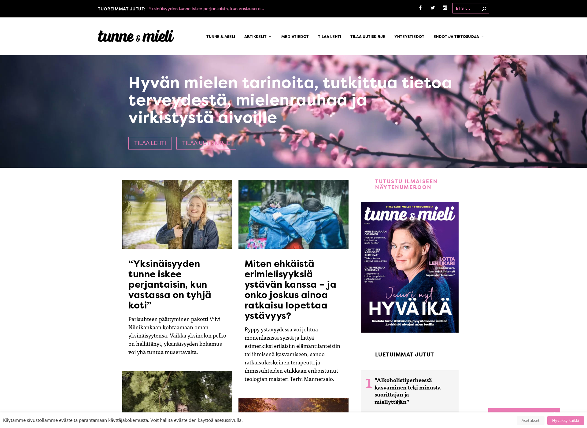 Skärmdump för tunnejamieli.fi