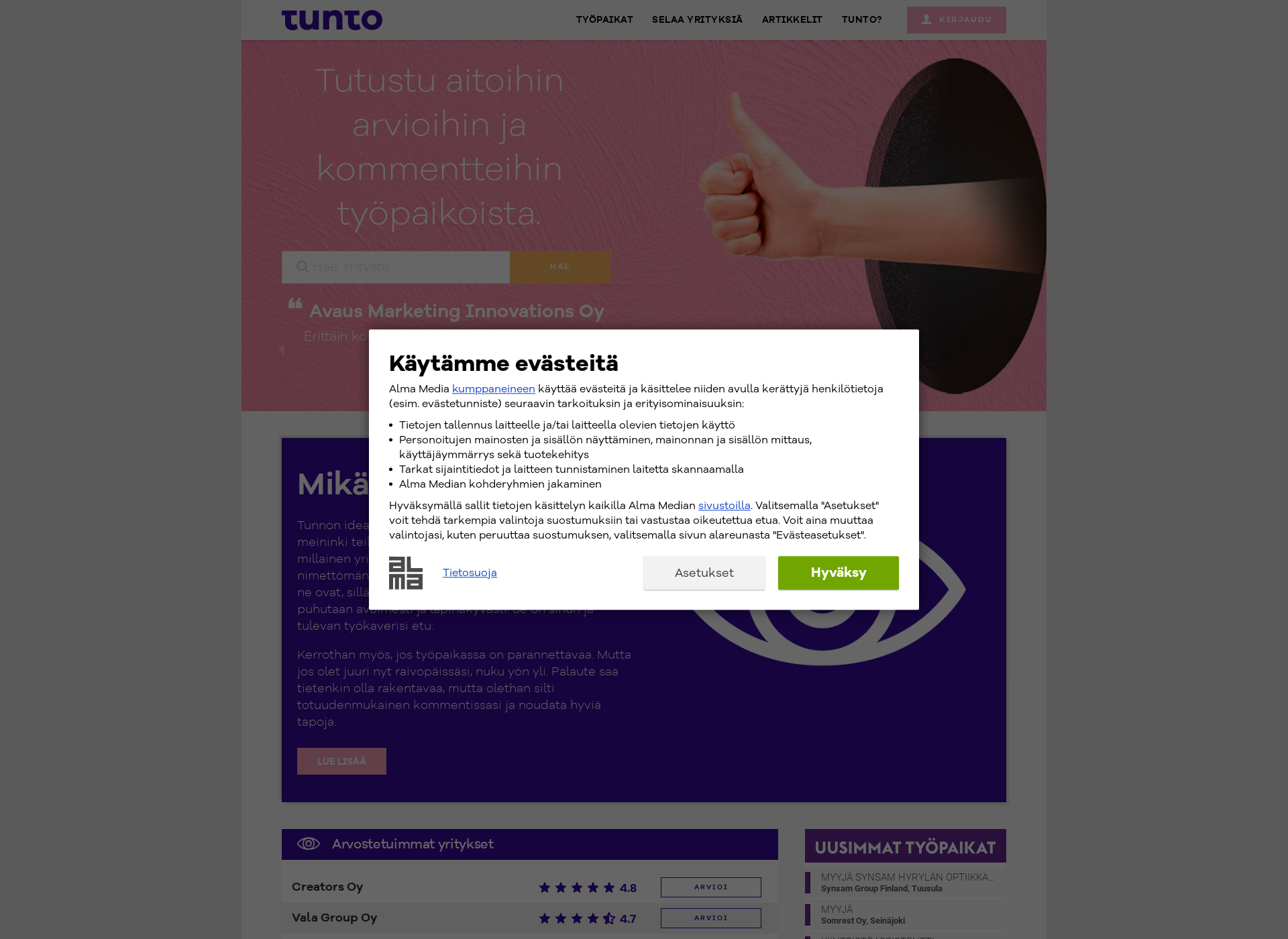 Näyttökuva tuntopalvelu.fi