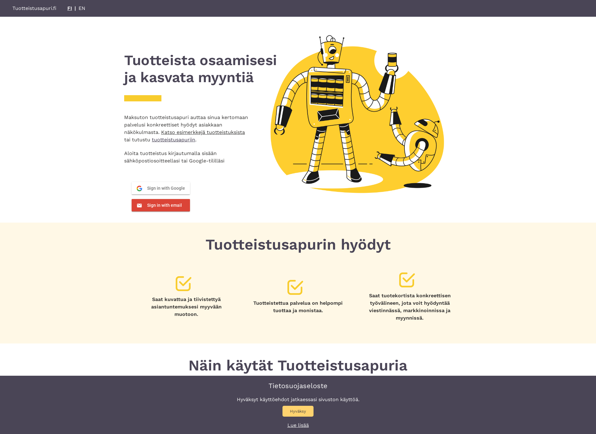 Screenshot for tuotteistusapuri.fi