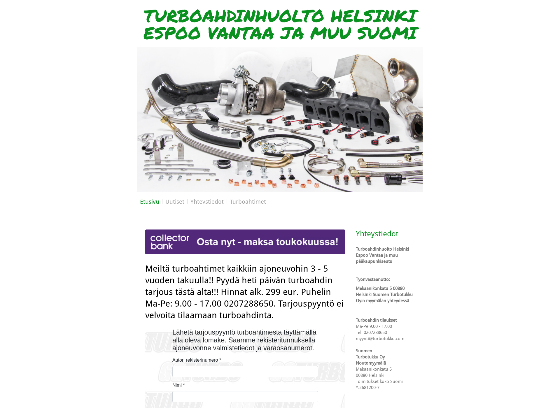 Skärmdump för turbohuoltoespoo.fi