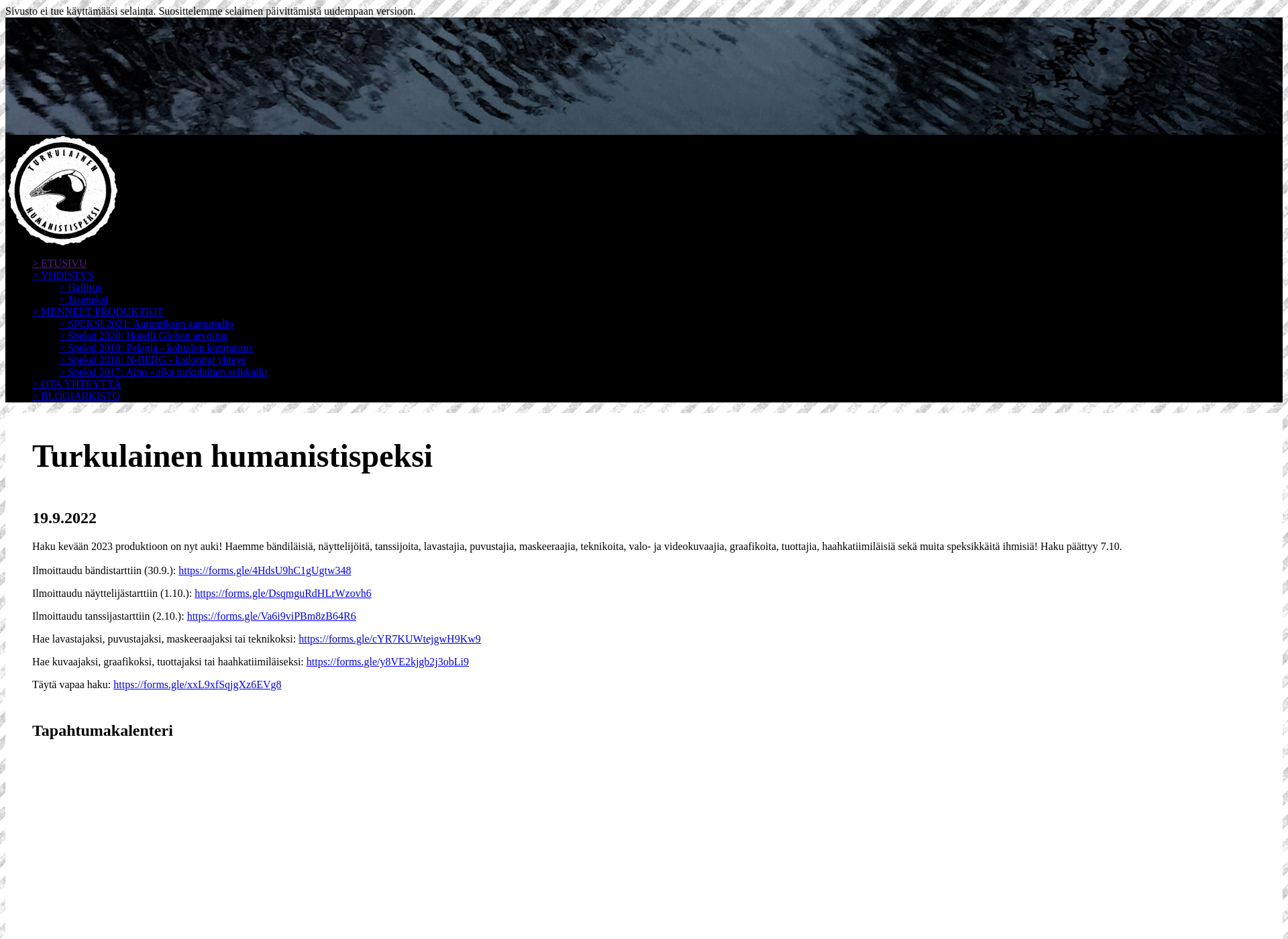 Skärmdump för turkulainenhumanistispeksi.fi