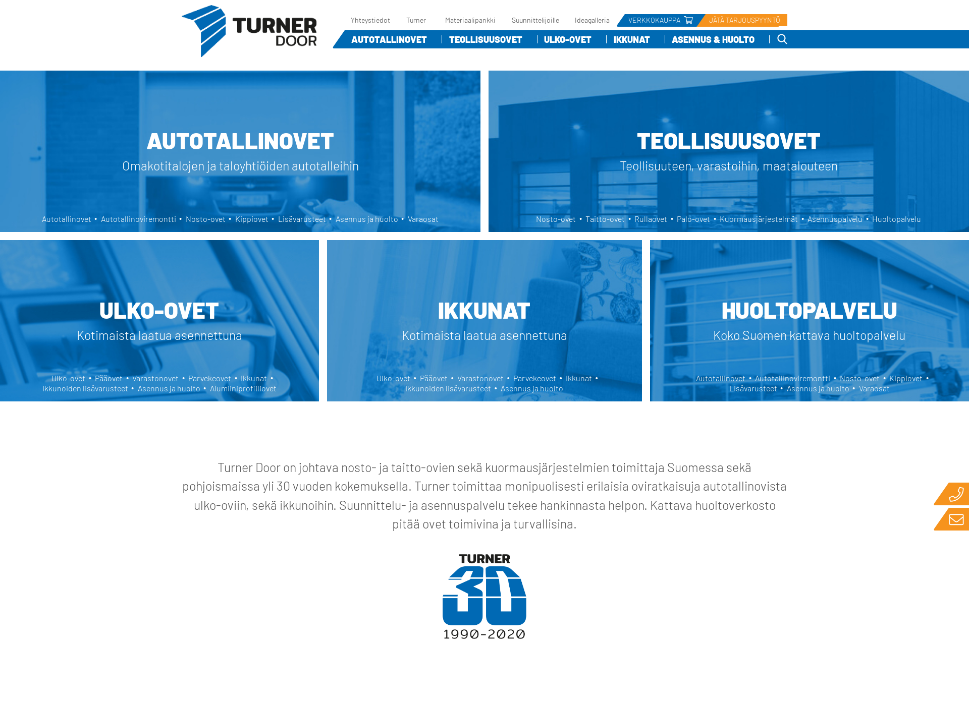 Skärmdump för turnerdoor.fi
