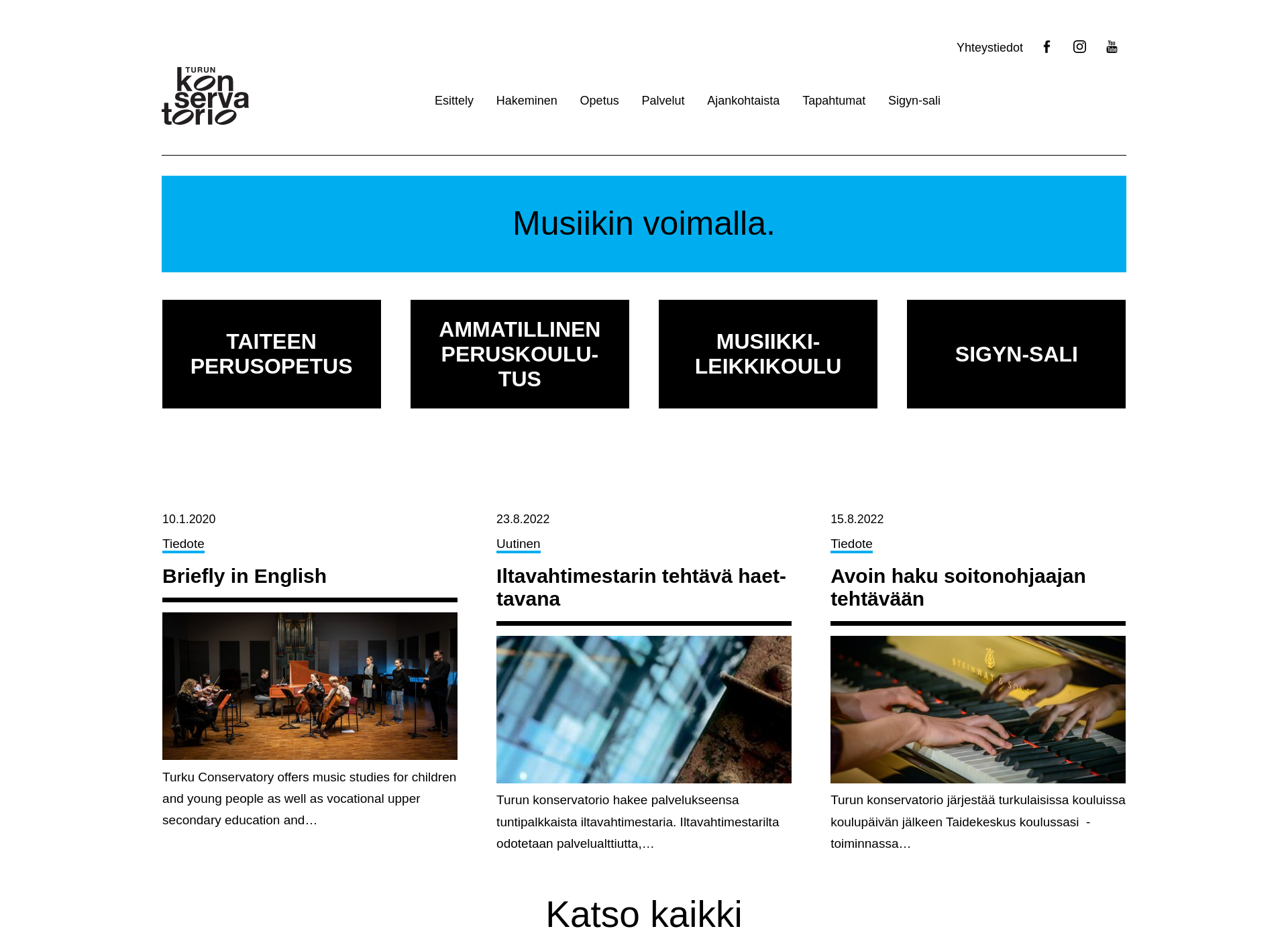 Skärmdump för turunkonservatoriojamusiikkiopisto.fi