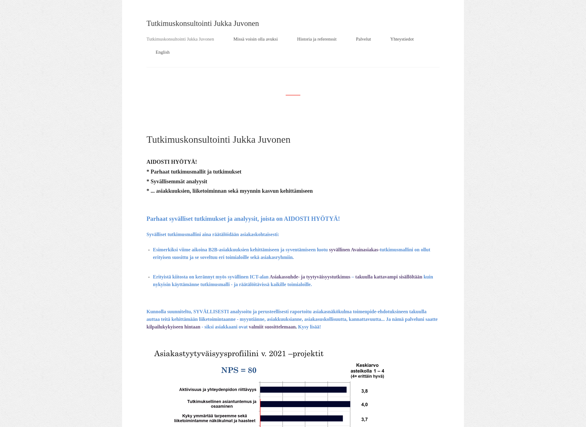 Skärmdump för tutkimuskonsultointi.fi