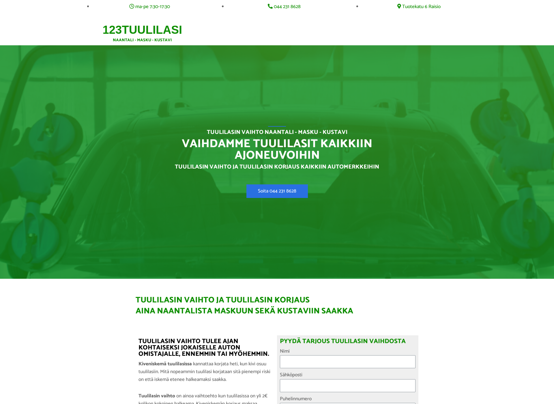 Screenshot for tuulilasinvaihtonaantali.fi