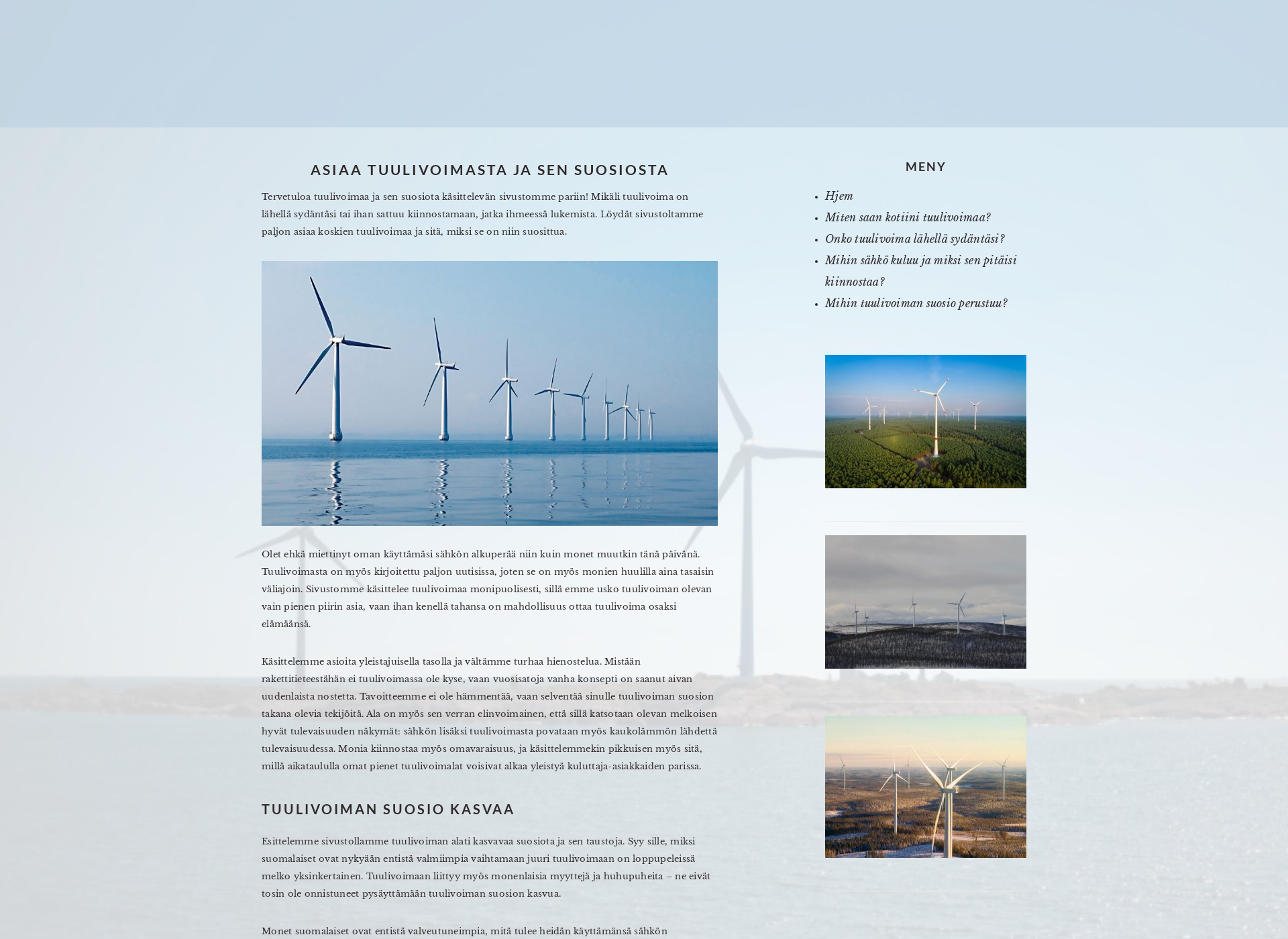 Skärmdump för tuulivoimakysely.fi