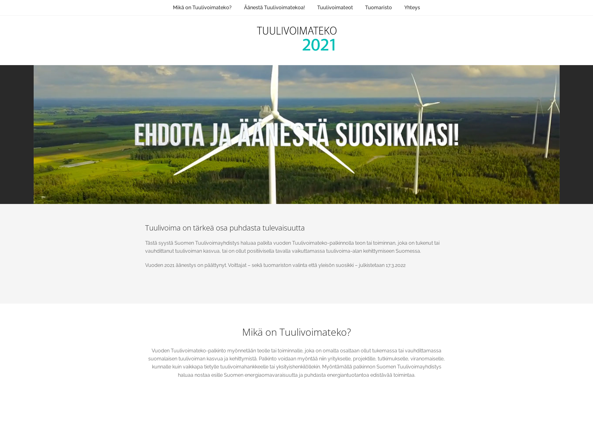 Skärmdump för tuulivoimateko.fi