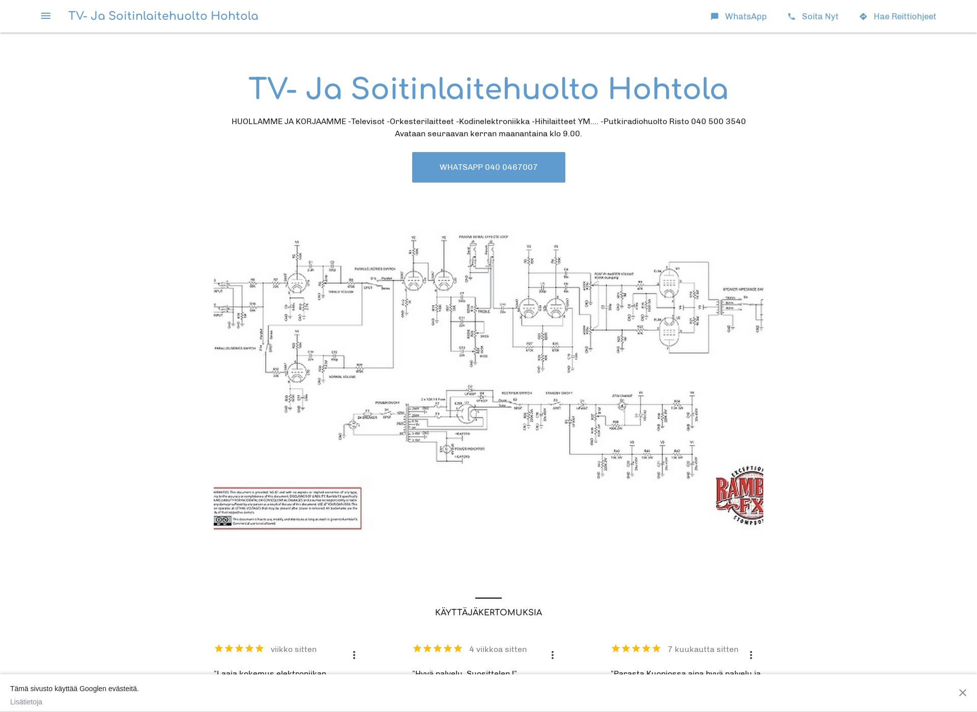Skärmdump för tv-huolto.fi