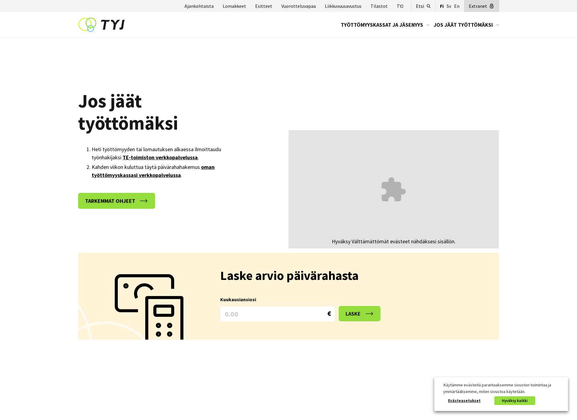Skärmdump för tyj.fi