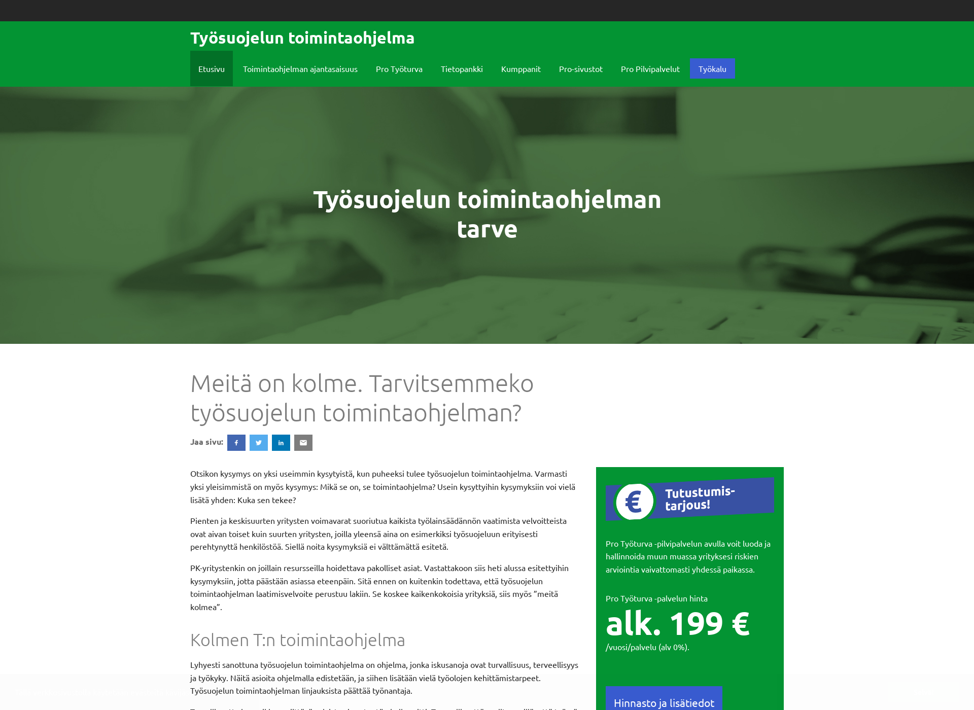 Skärmdump för tyosuojeluntoimintaohjelma.fi
