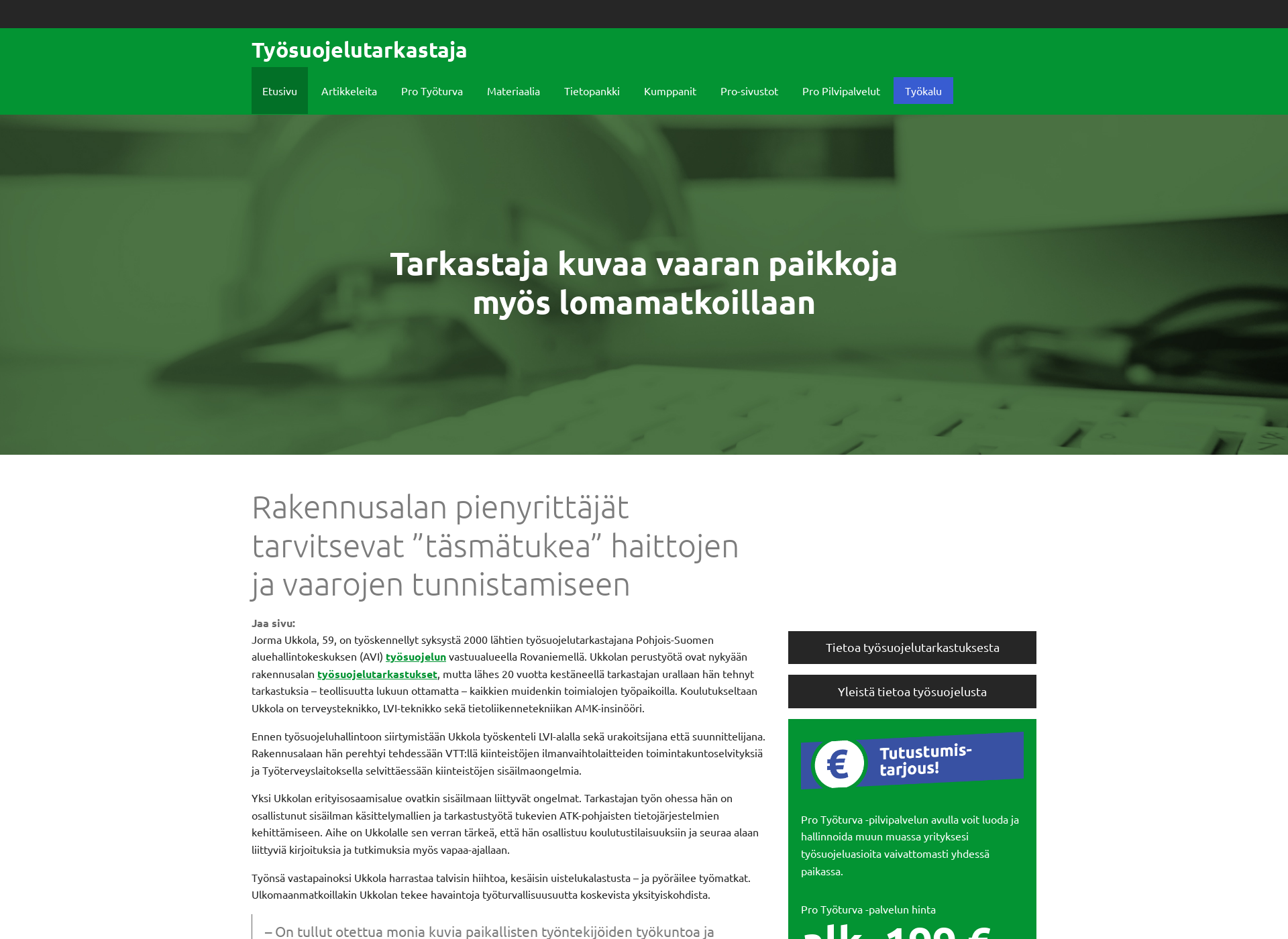 Skärmdump för tyosuojelutarkastaja.fi