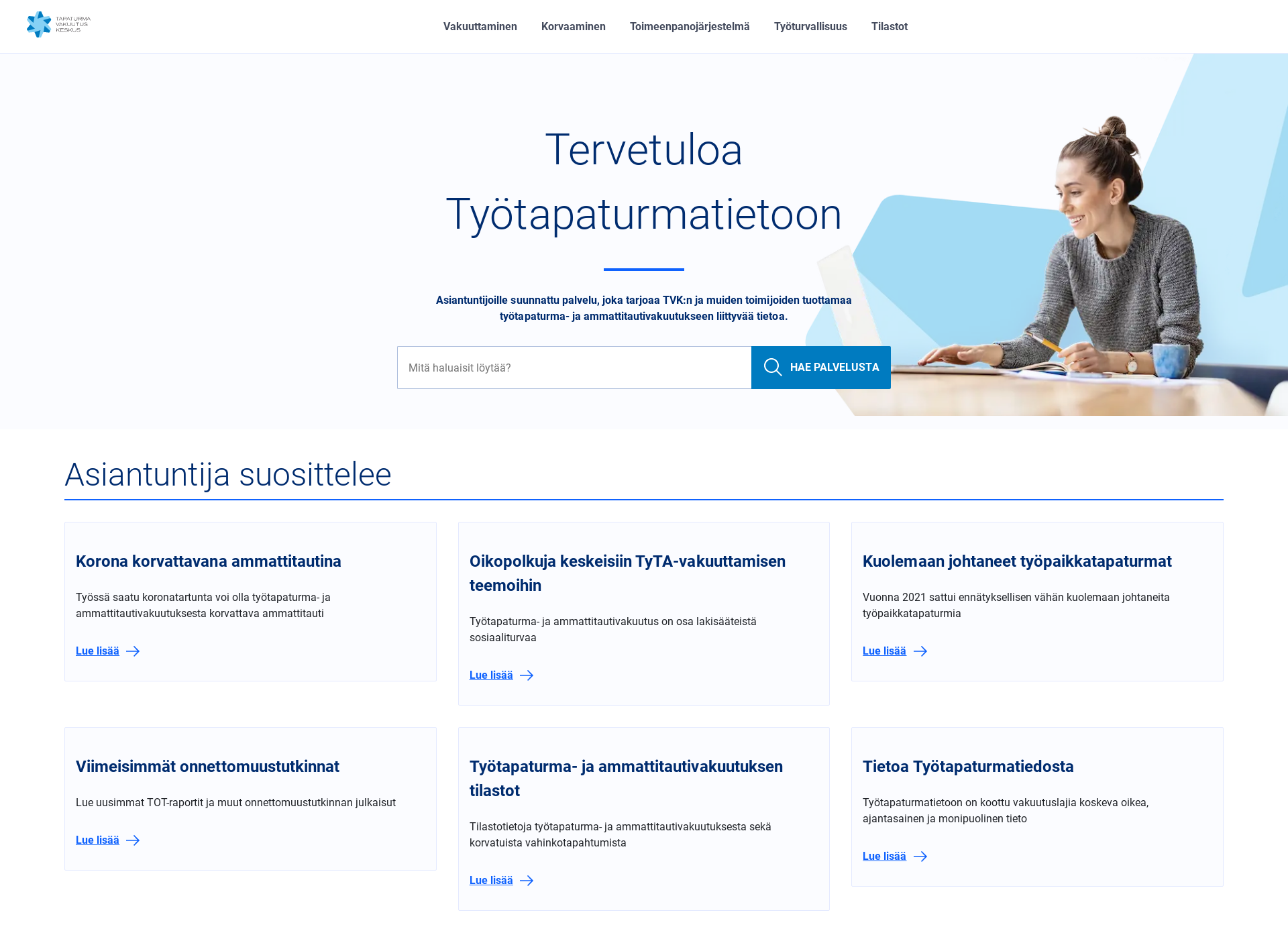 Skärmdump för tyotapaturmatieto.fi