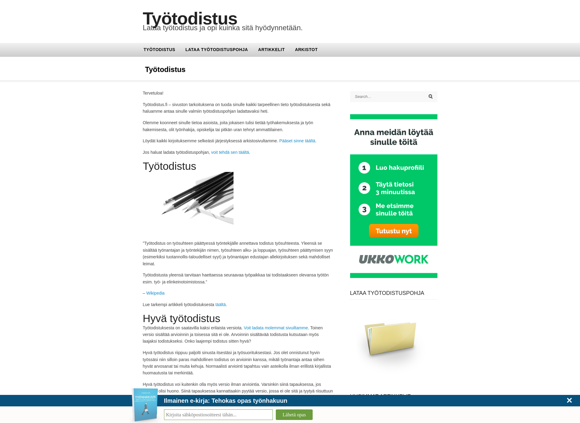 Skärmdump för tyotodistus.fi