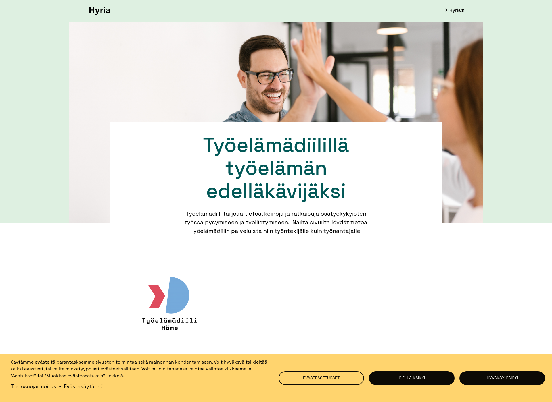 Skärmdump för työelämädiili.fi