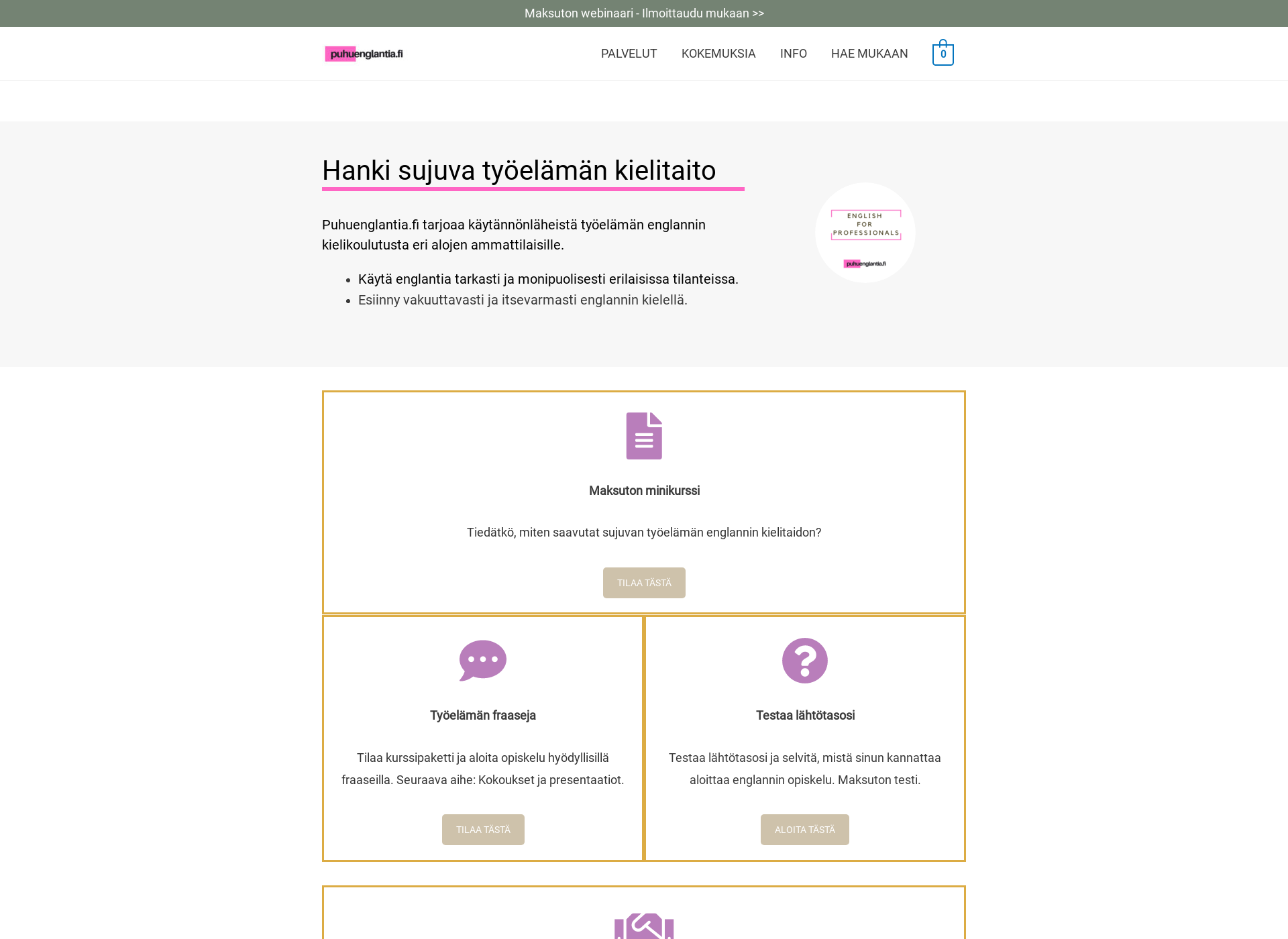 Screenshot for työelämänenglanti.fi