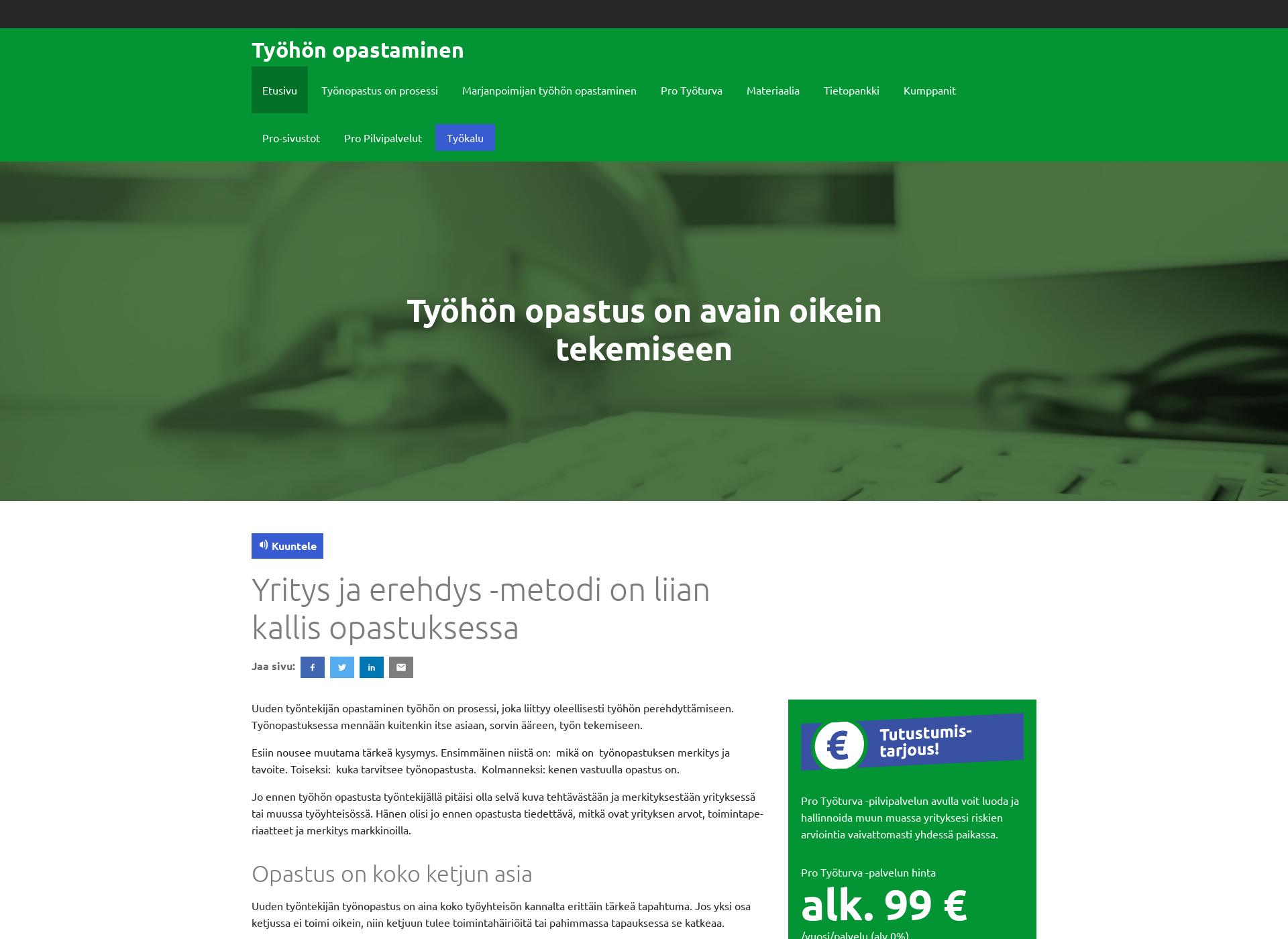 Skärmdump för työnopastus.fi