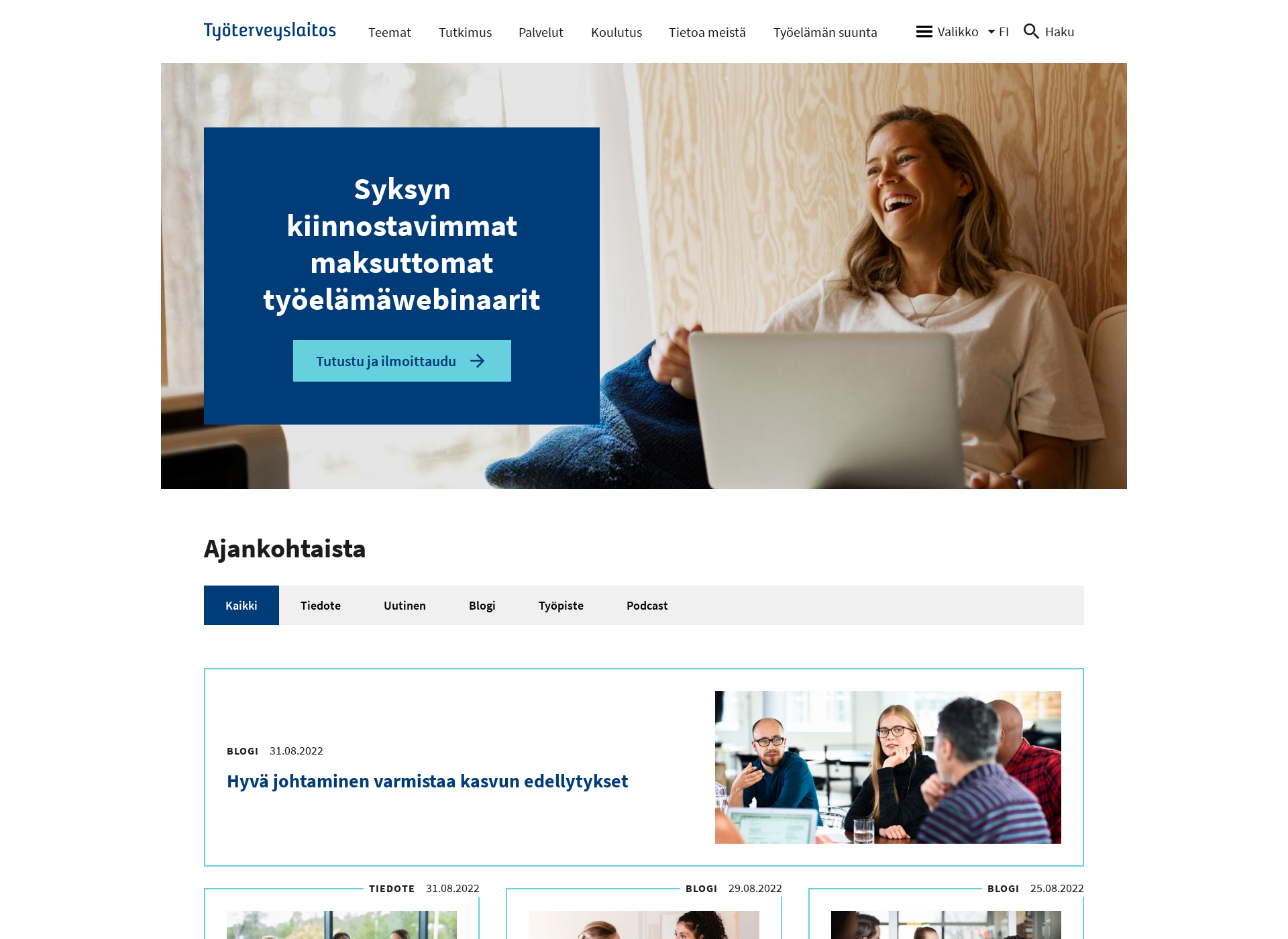 Skärmdump för työterveyslaitos.fi