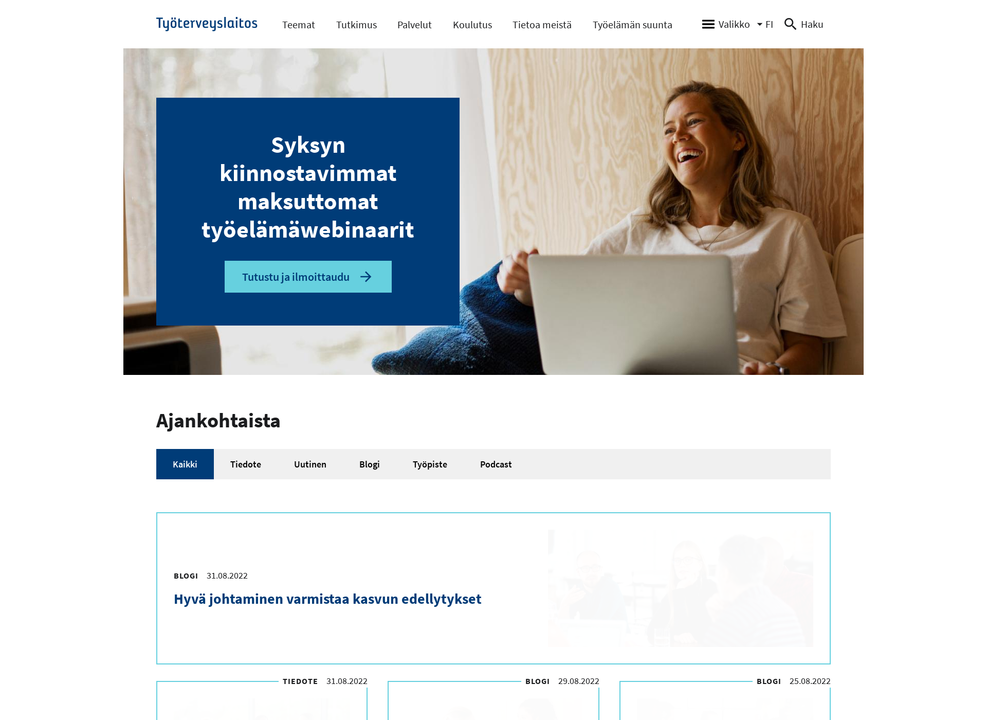 Skärmdump för työurajohtaminen.fi