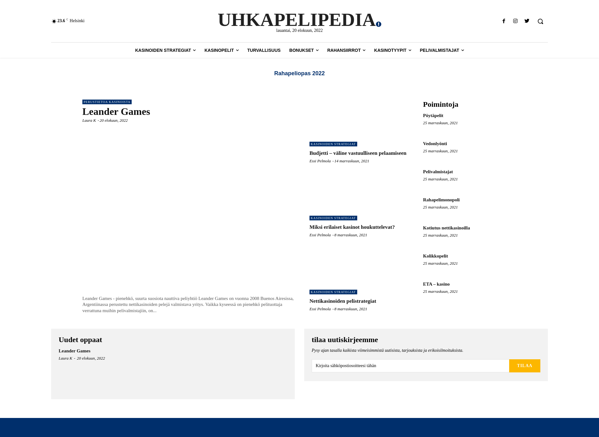 Skärmdump för uhkapelipedia.fi