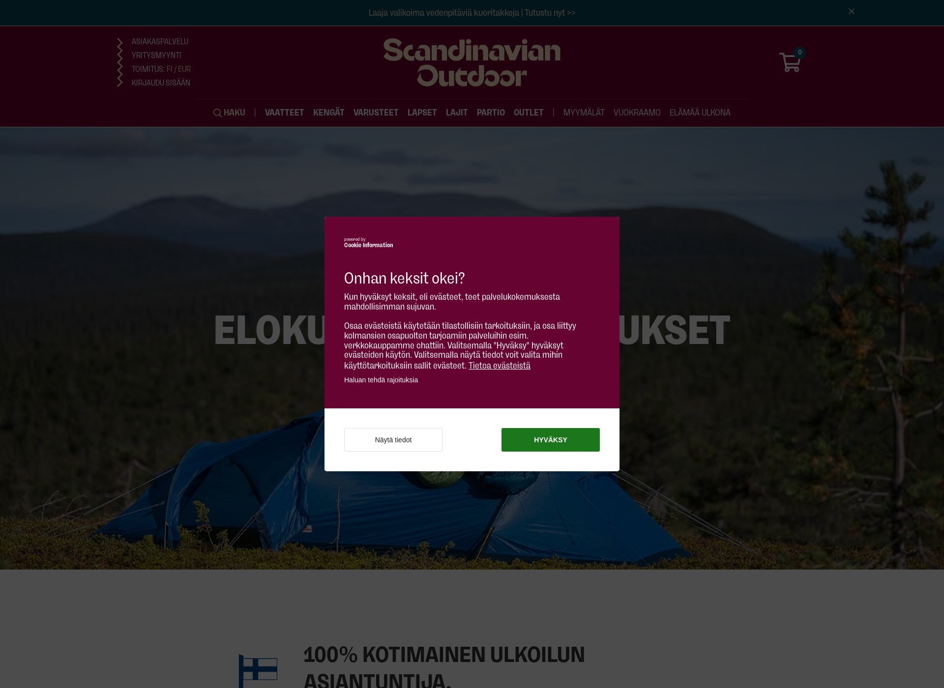 Skärmdump för ulkoiluvaruste.fi
