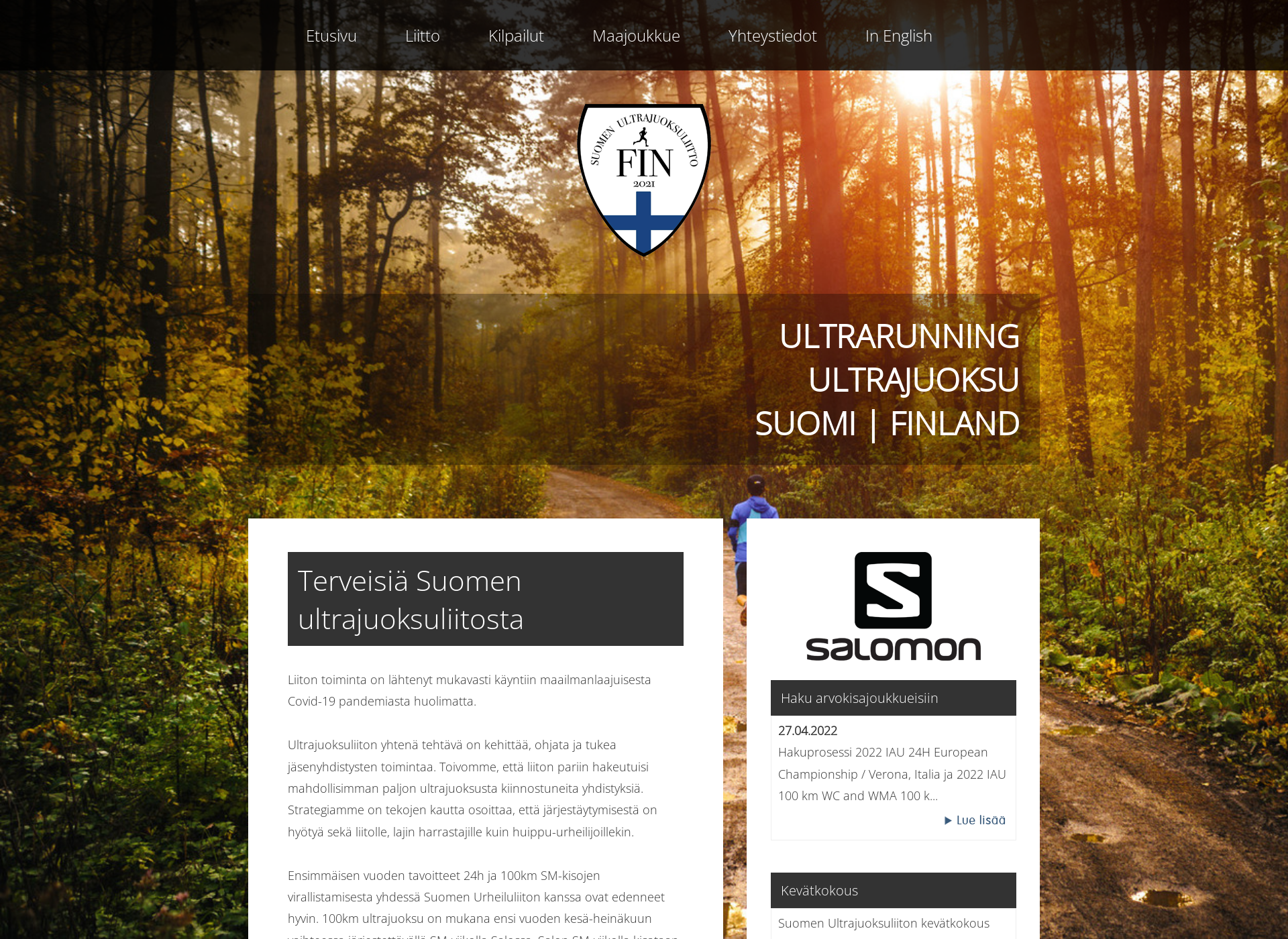 Skärmdump för ultrajuoksuliitto.fi