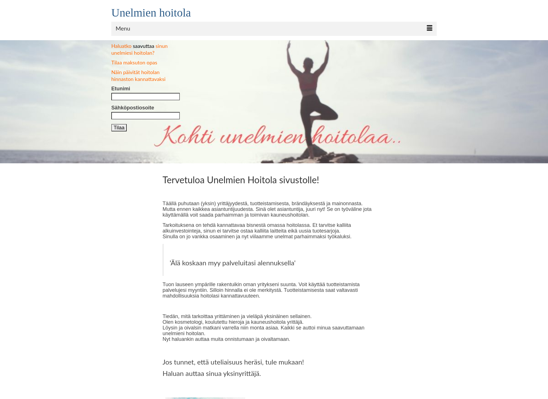 Skärmdump för unelmienhoitola.fi